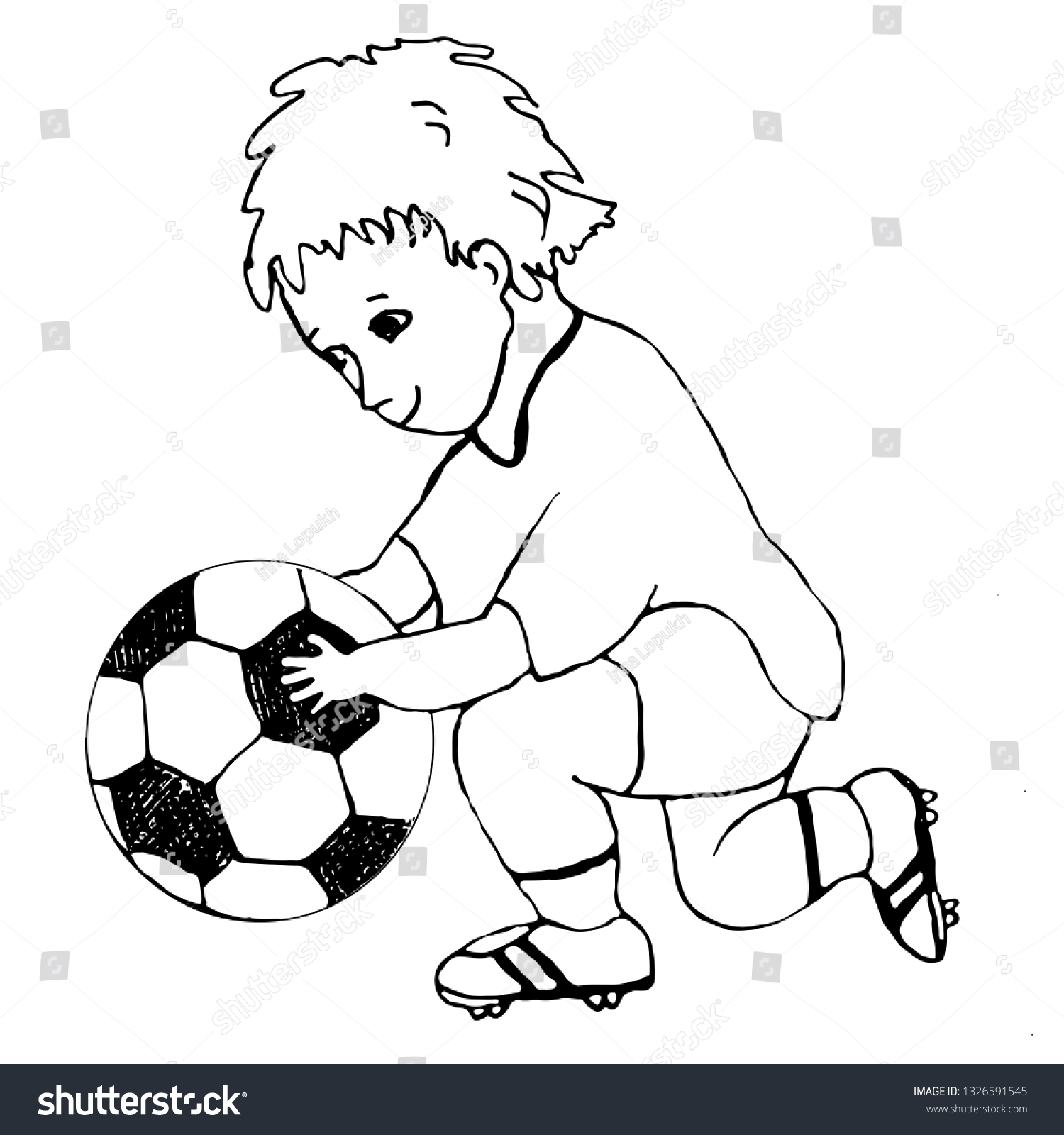 Toddler Boy Soccer Ball Line Drawing Stock Vector Royalty Free