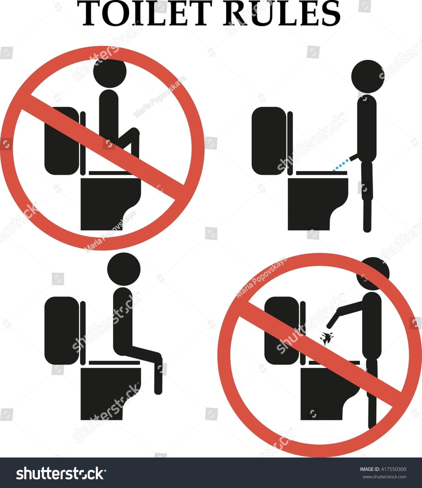 Toilet Rules. Watercloset Poster. Stock Vector 417550300 : Shutterstock