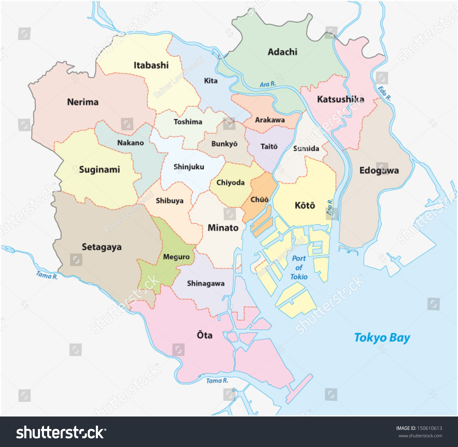 Wards Of Tokyo Map Tokyo Special Wards Map Stock Vector (Royalty Free) 150610613 | Shutterstock