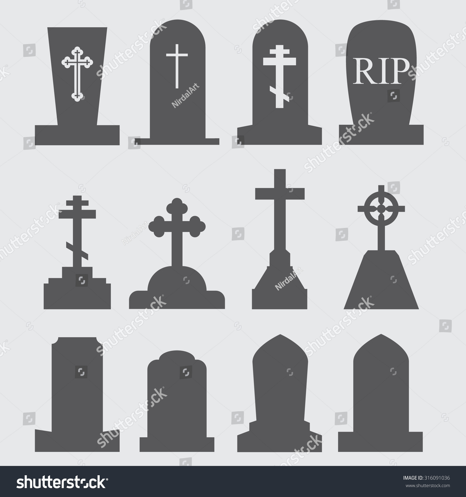 Tombstone Grave Icon Set Stock Vector (Royalty Free) 316091036