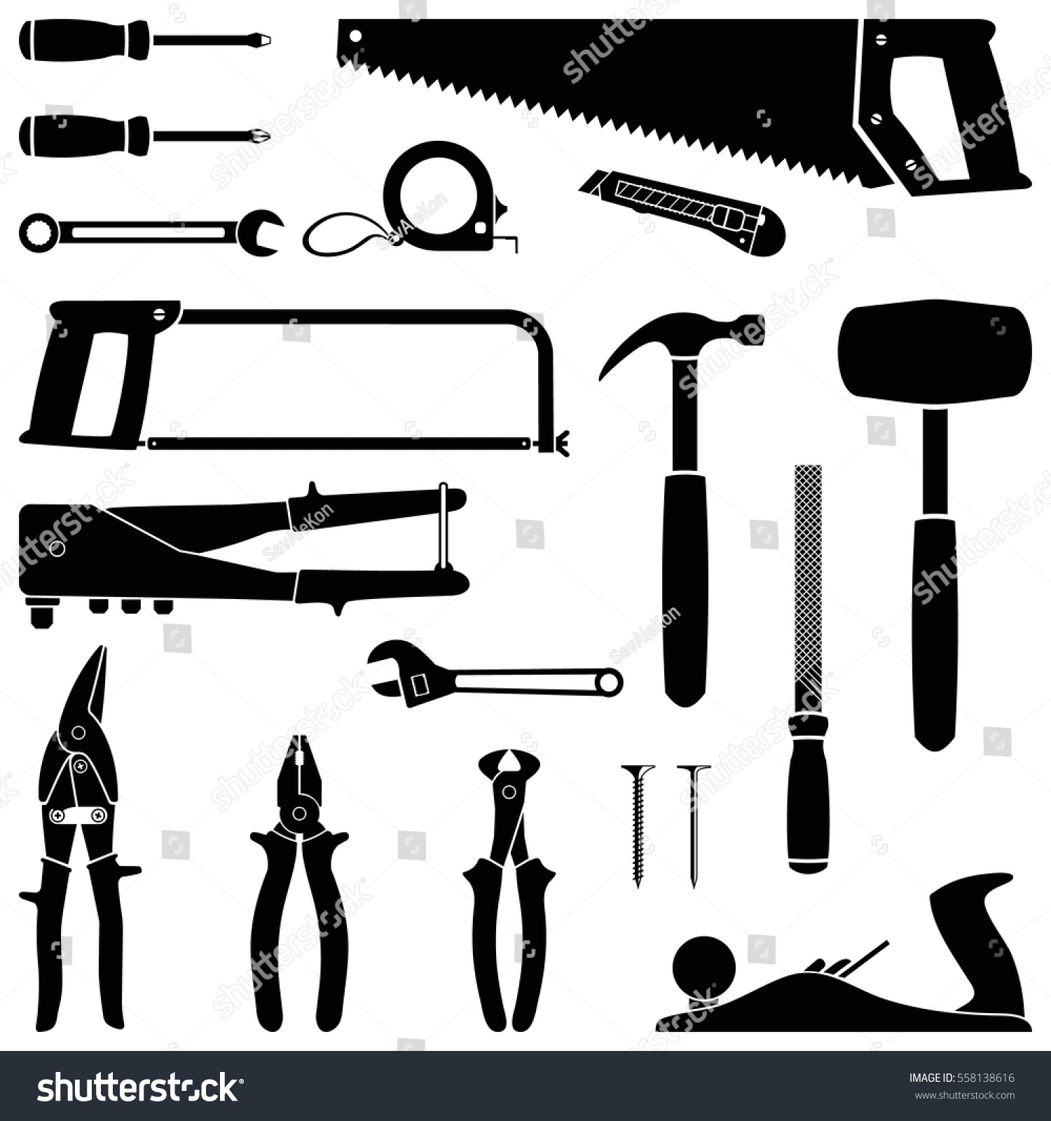 Tool Set Silhouette Vector Isolated On Stock Vector (Royalty Free ...