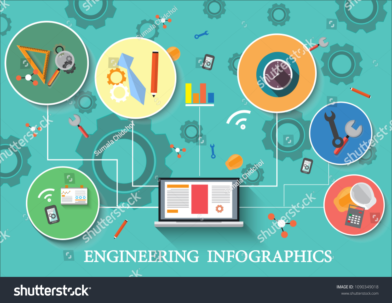 Tools Equipment Engineering Infographic Design Mechanical Stock Vector