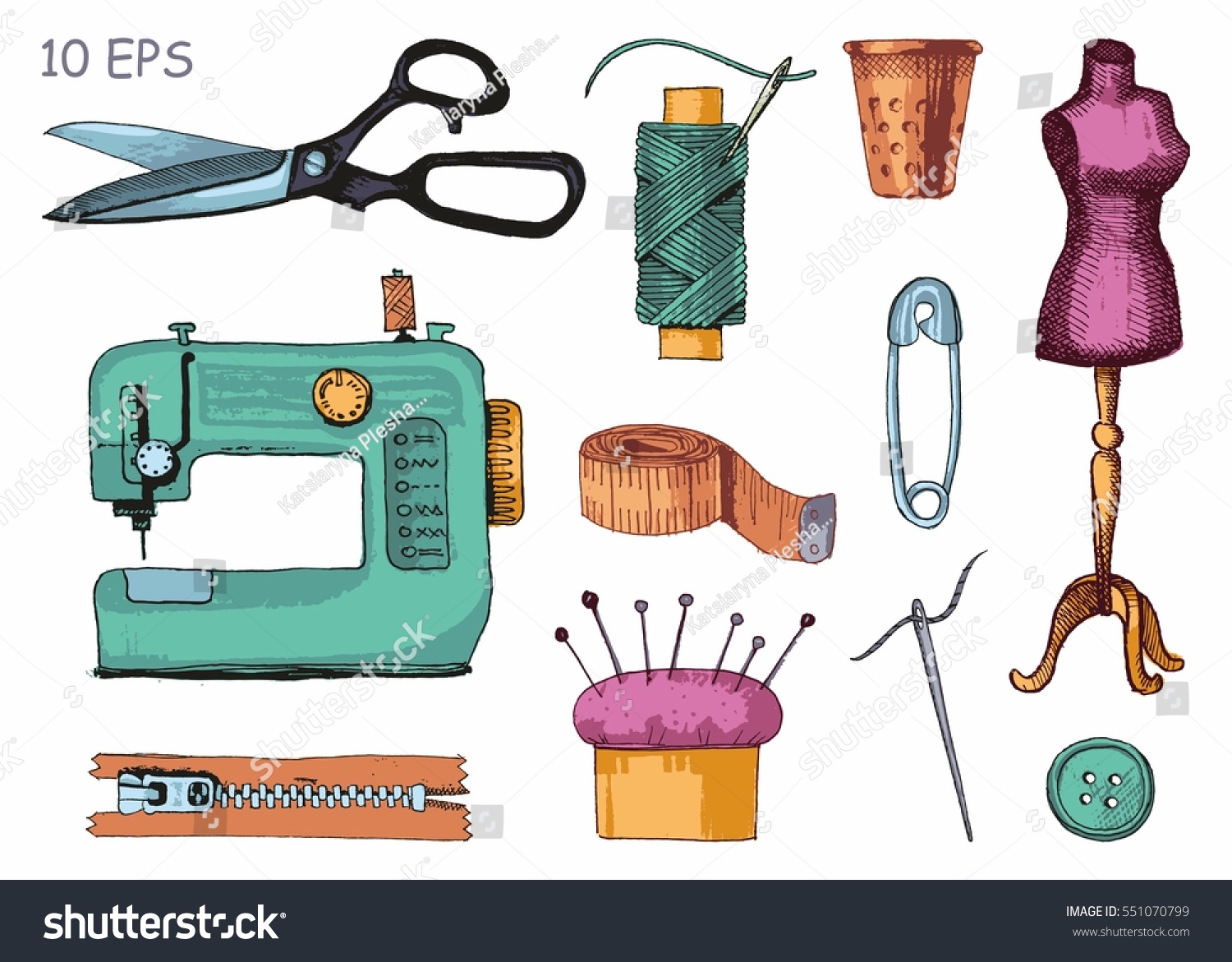 Tools Materials Sewing Needlework Vector Sketch Stock Vector (Royalty