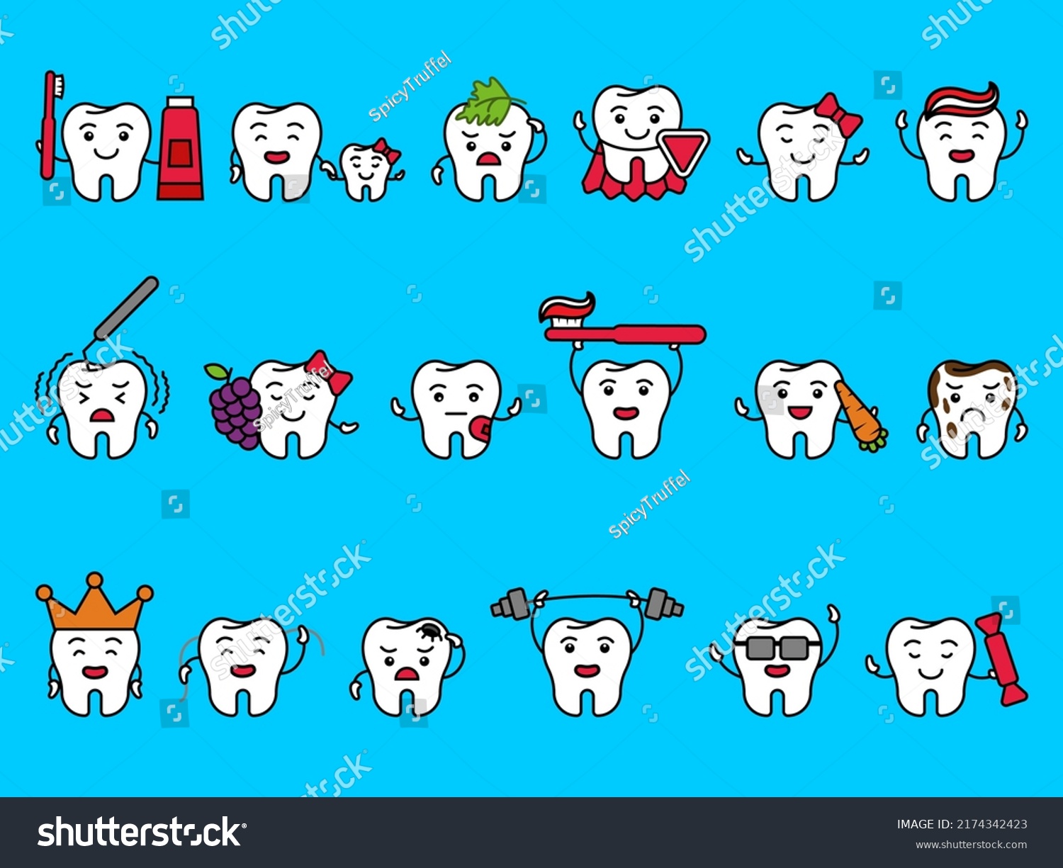 Tooth Characters Set Happy Teeth Hold Stock Vector Royalty Free 2174342423 Shutterstock