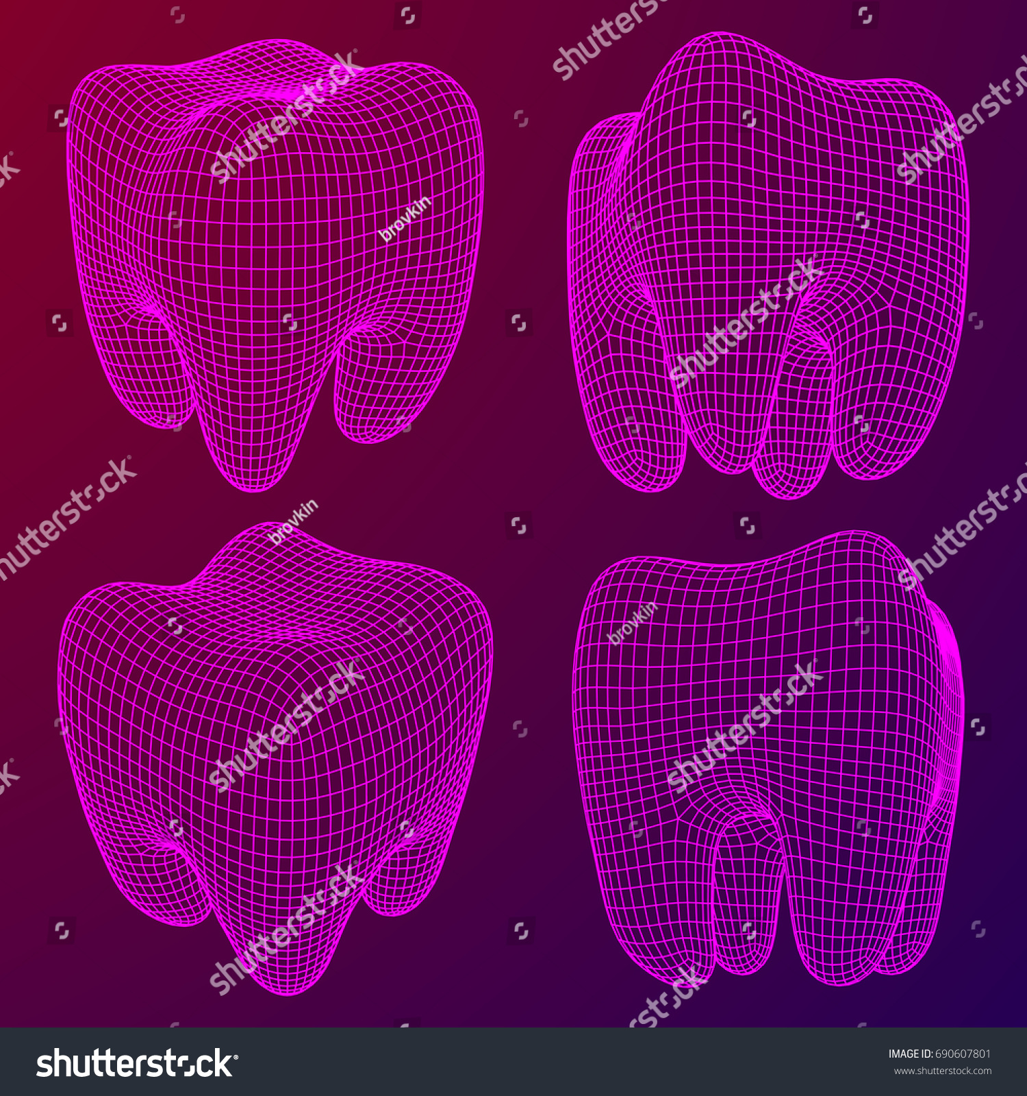 Tooth Wireframe Mesh Set Connection Structure Stock Vector Royalty