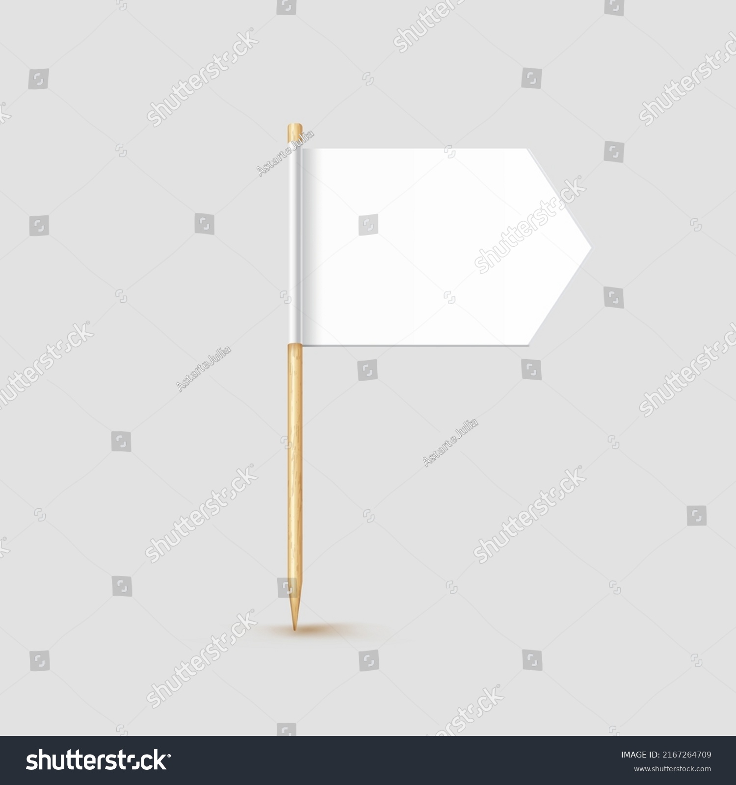 SVG of Toothpick flag isolated on wood stick with white paper. Realistic little tooth pick for lunch. Vector cocktail decoration. svg