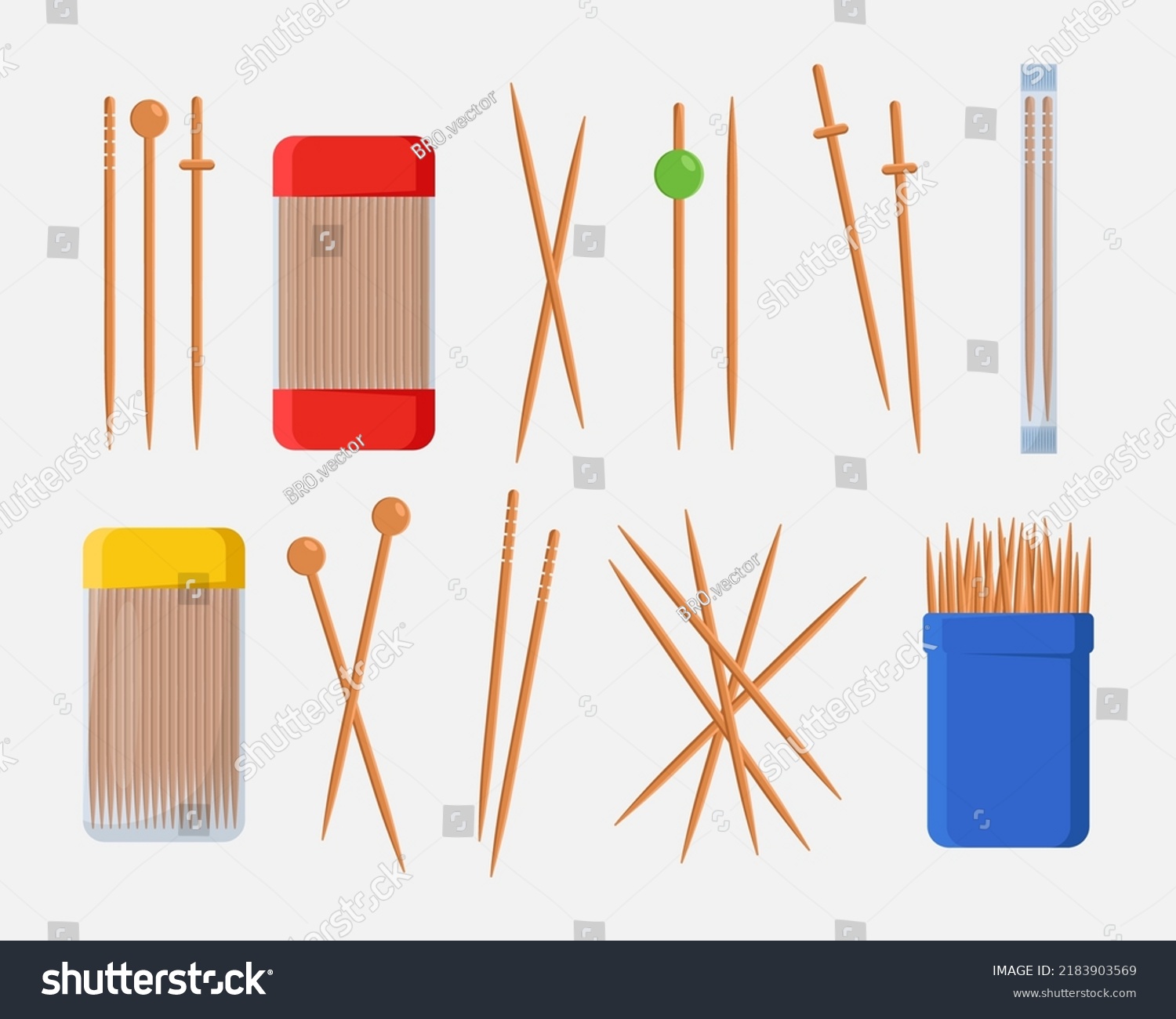 SVG of Toothpicks for cocktails or food vector illustrations set. Wooden picks or sticks for drinks or picking teeth isolated on white background. Food, dental or oral hygiene, party concept svg