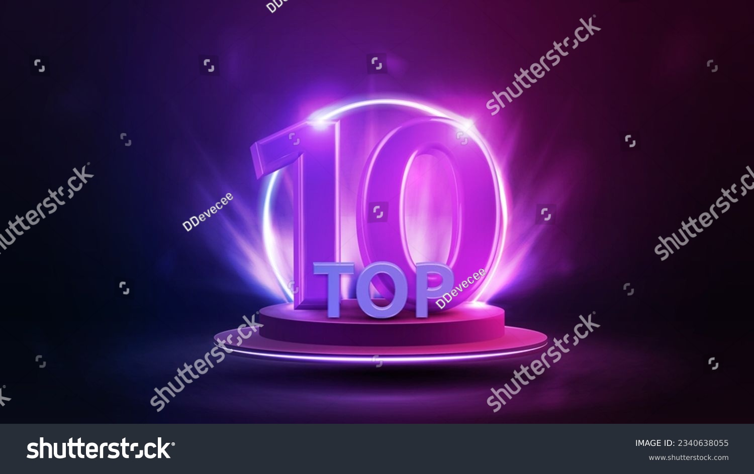 SVG of Top 10, banner with podium floating in the air with award, line gradient neon ring and spotlight on background svg