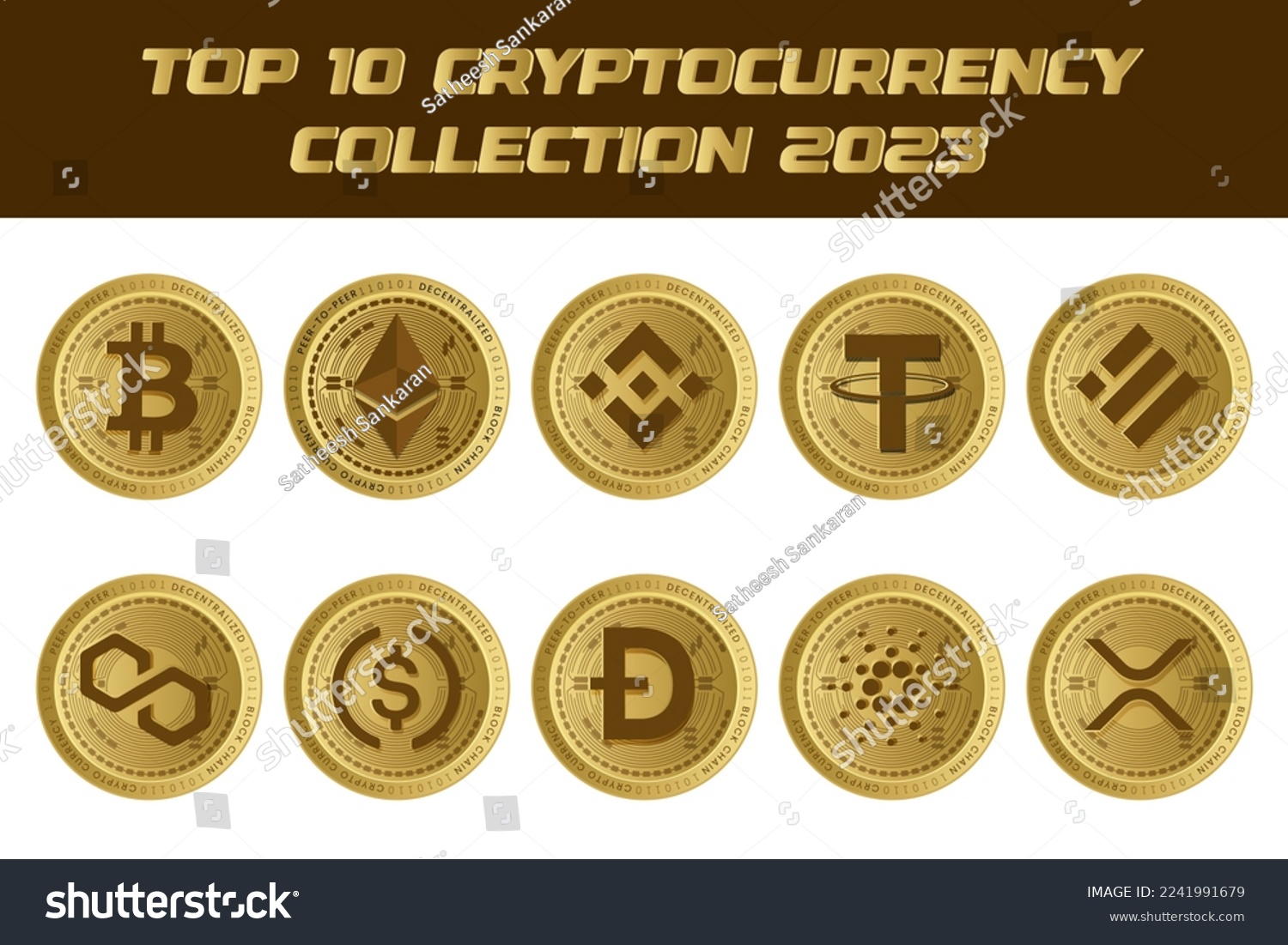 SVG of Top 10 cryptocurrency collection for 2023. Crypto logo coin set vector svg