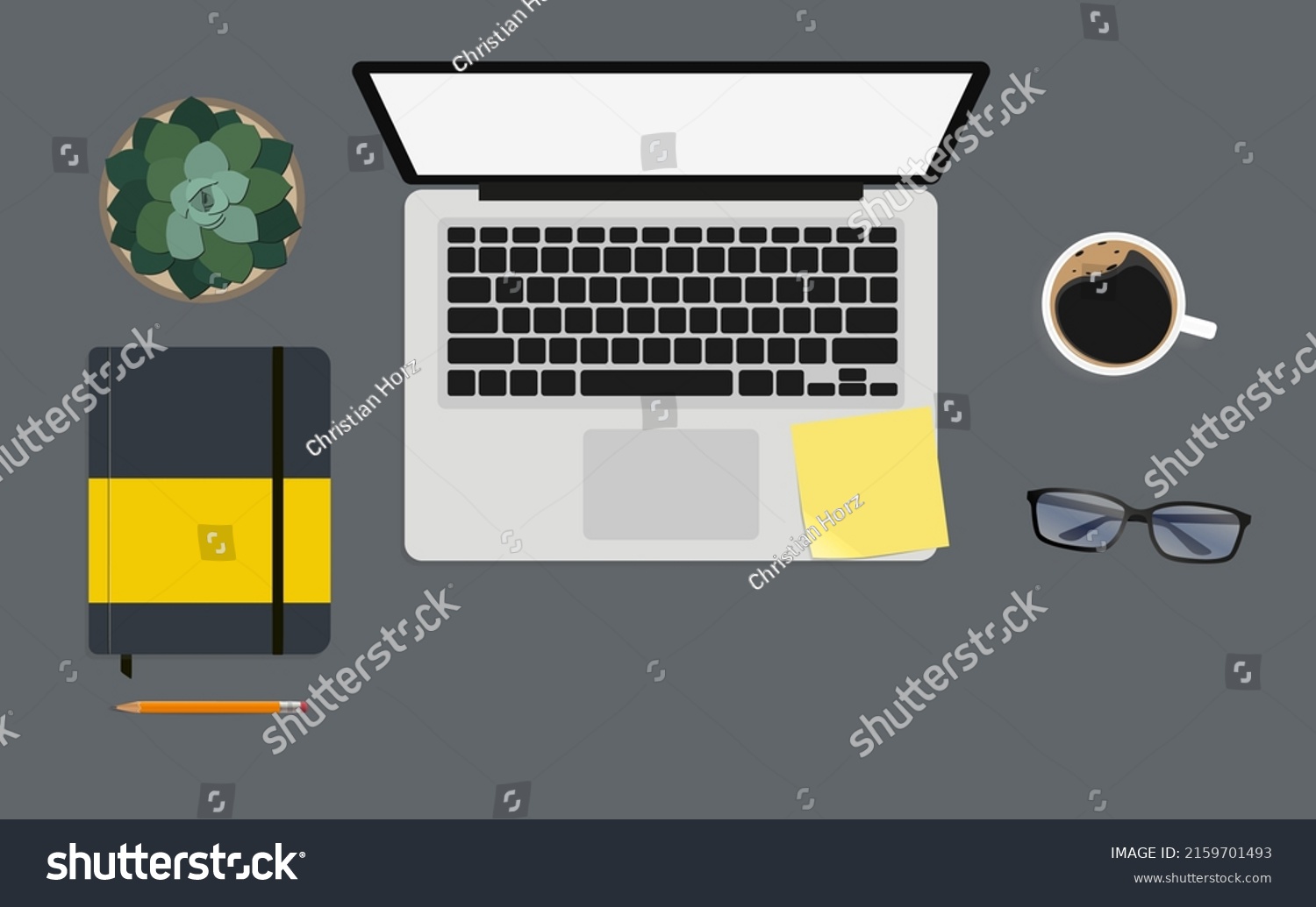 Top Down View Office Desk Laptop Stock Vector (Royalty Free) 2159701493 ...