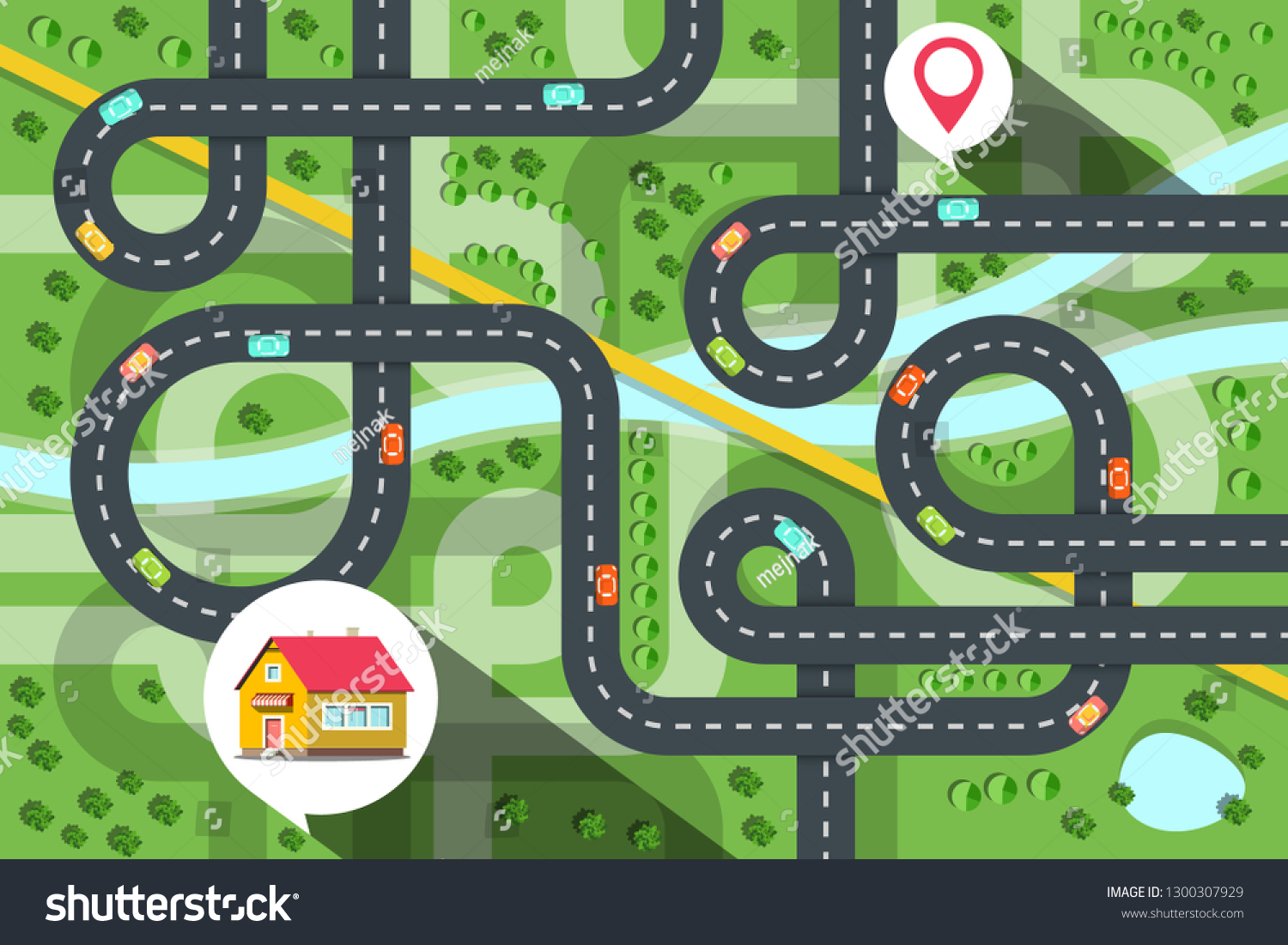 Top View City Map Cars On Stock Vector (Royalty Free) 1300307929