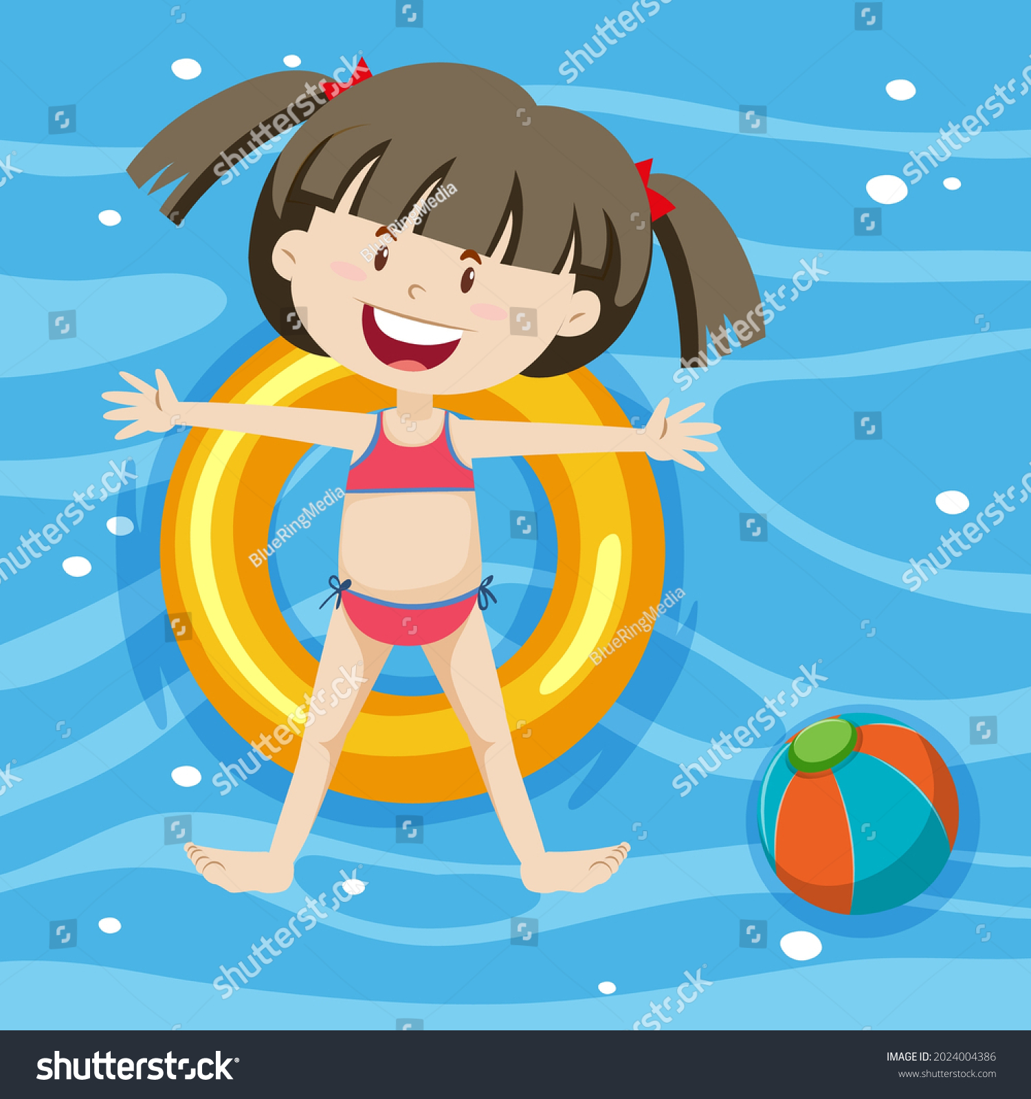 Top View Girl Laying On Swimming Stock Vector (royalty Free) 2024004386 