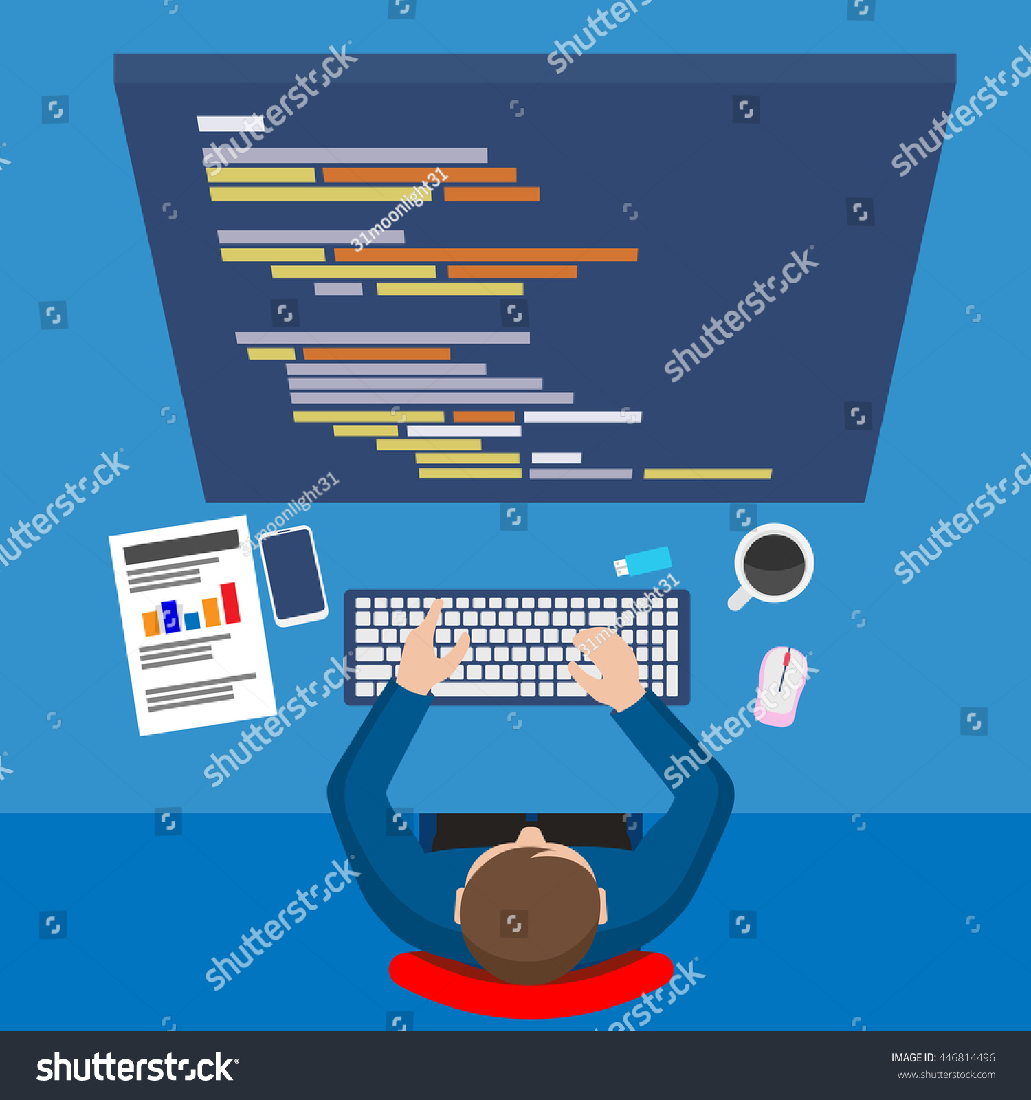 Top View Programmer Monitor Html Code Stock Vector (Royalty Free) 446814496