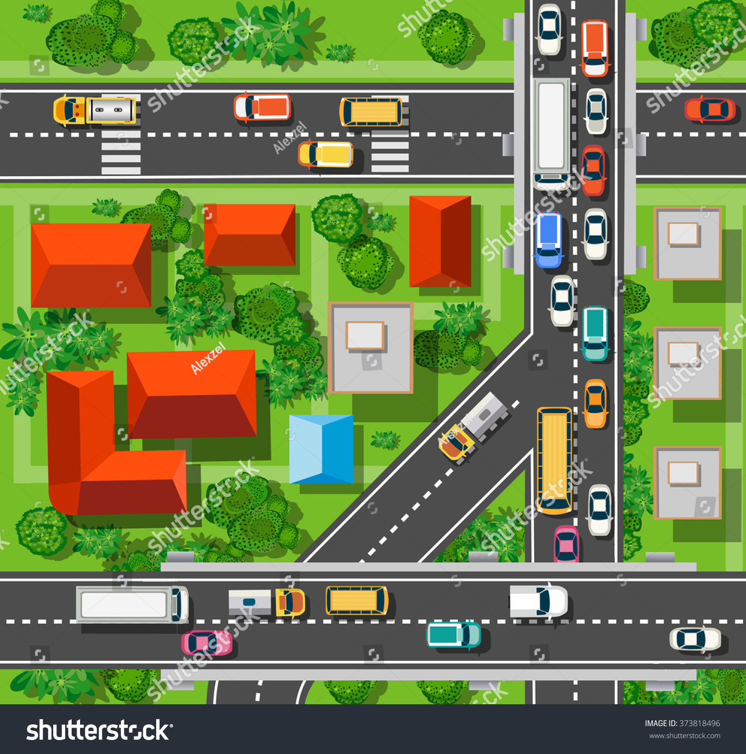 Top View City Urban Crossroads Cars Stock Vector 373818496 - Shutterstock