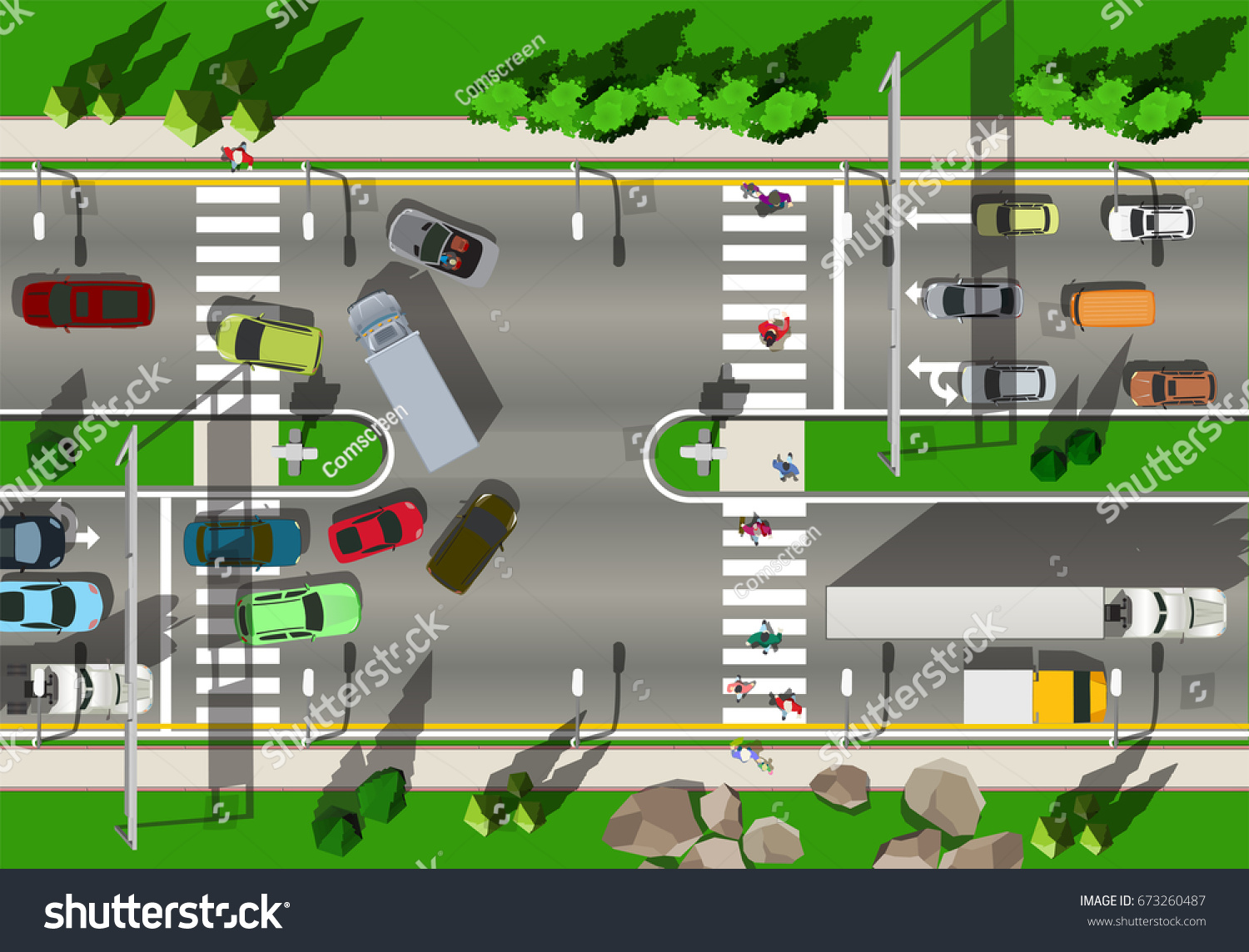 Top View Traffic Intersection Crossroads Stock Vector (Royalty Free ...