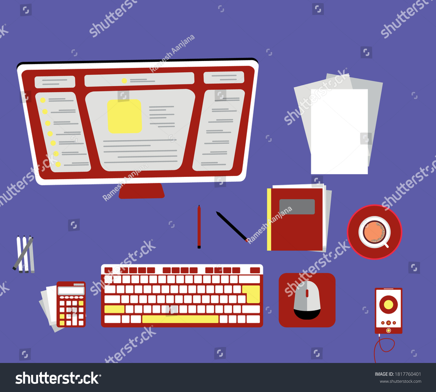 Top View Vector Desktop Illustration Desktop Stock Vector (Royalty Free ...