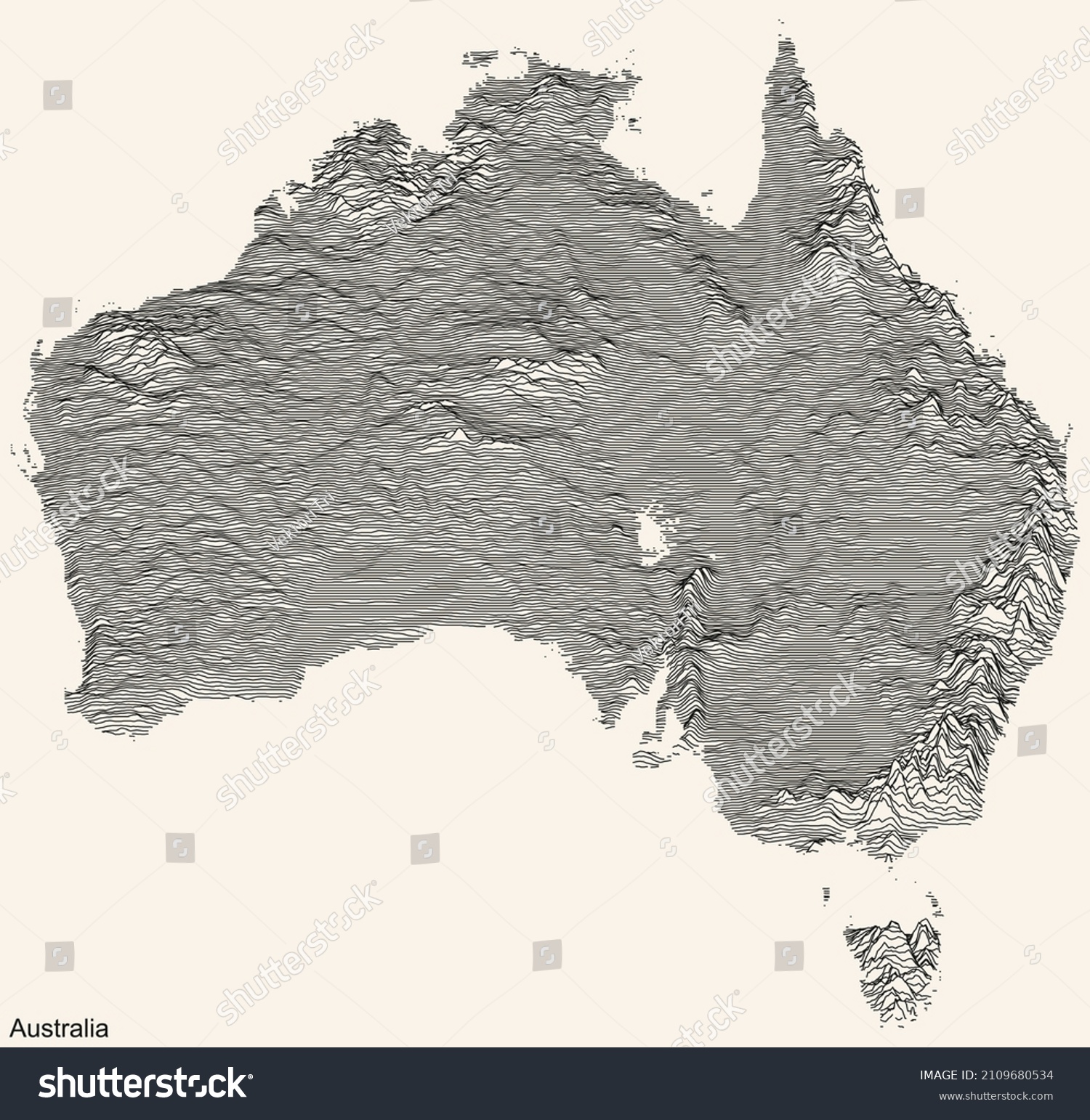 Topographic Relief Map Australia Black Contour Stock Vector (Royalty ...