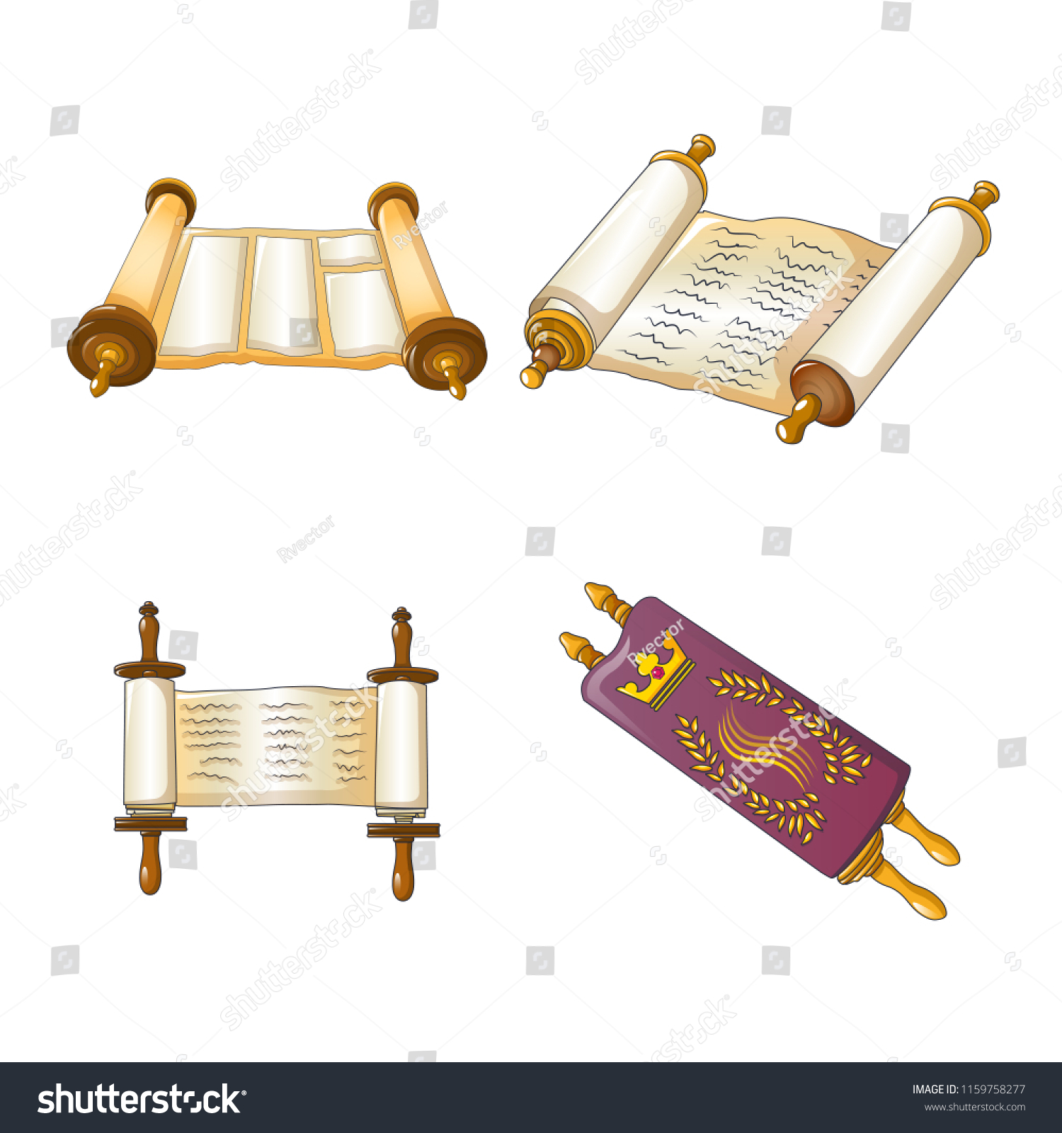 Torah Scroll Book Bible Shavuot Icons Stock Vector (Royalty Free ...