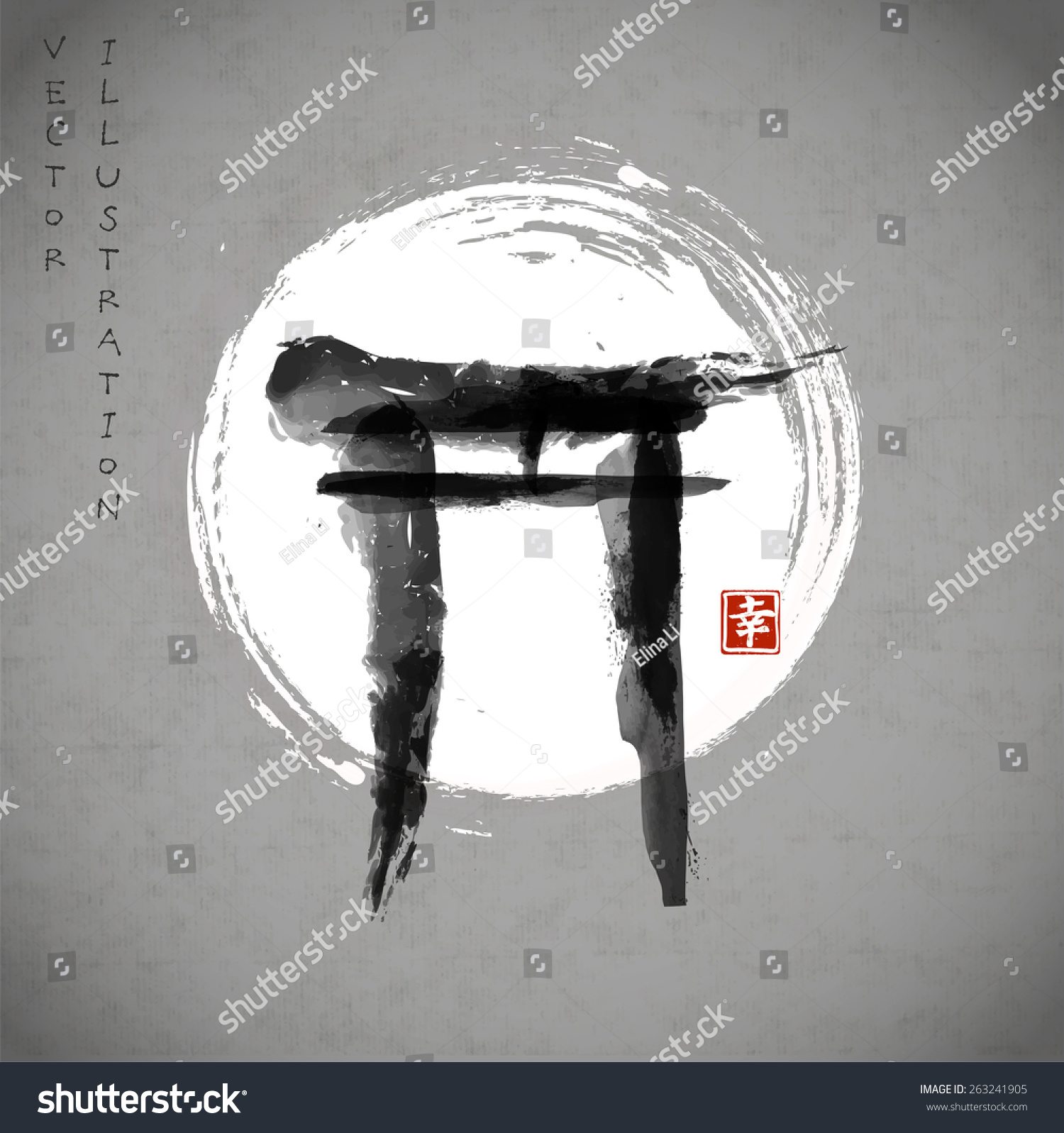 Torii Gates Moon Handdrawn Ink Traditional Stock Vector (Royalty Free ...