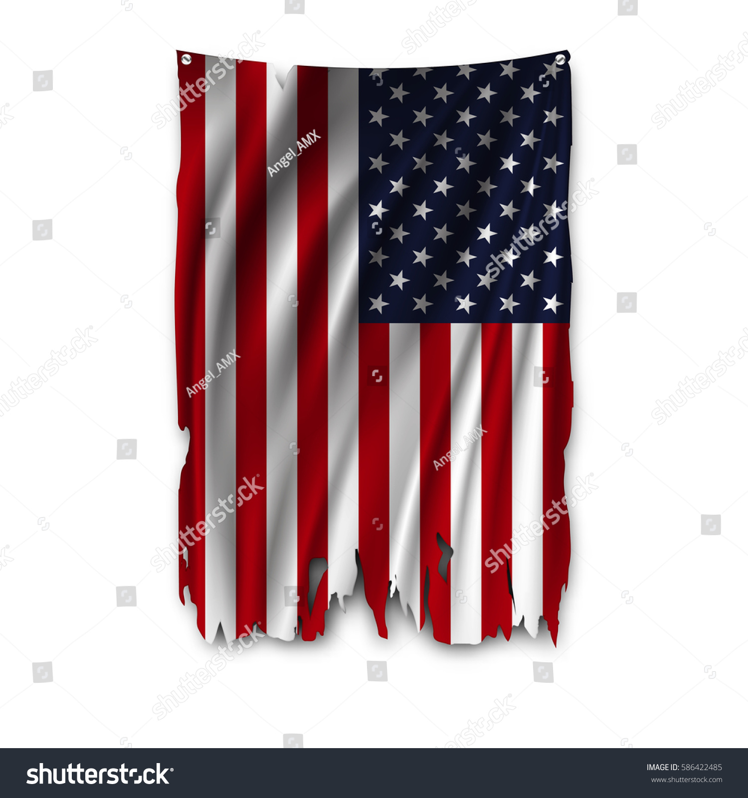SVG of Torn by the wind national flag of USA. Ragged. The wavy fabric on white background. Realistic vector illustration. svg