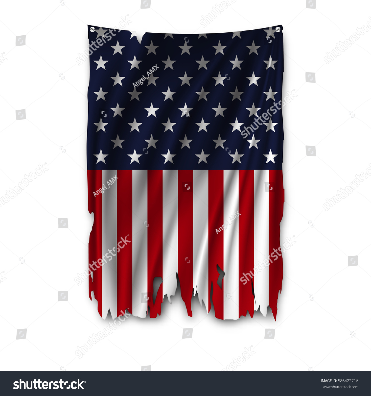 SVG of Torn by the wind national flag of USA. Ragged. The wavy fabric on white background. Realistic vector illustration. svg