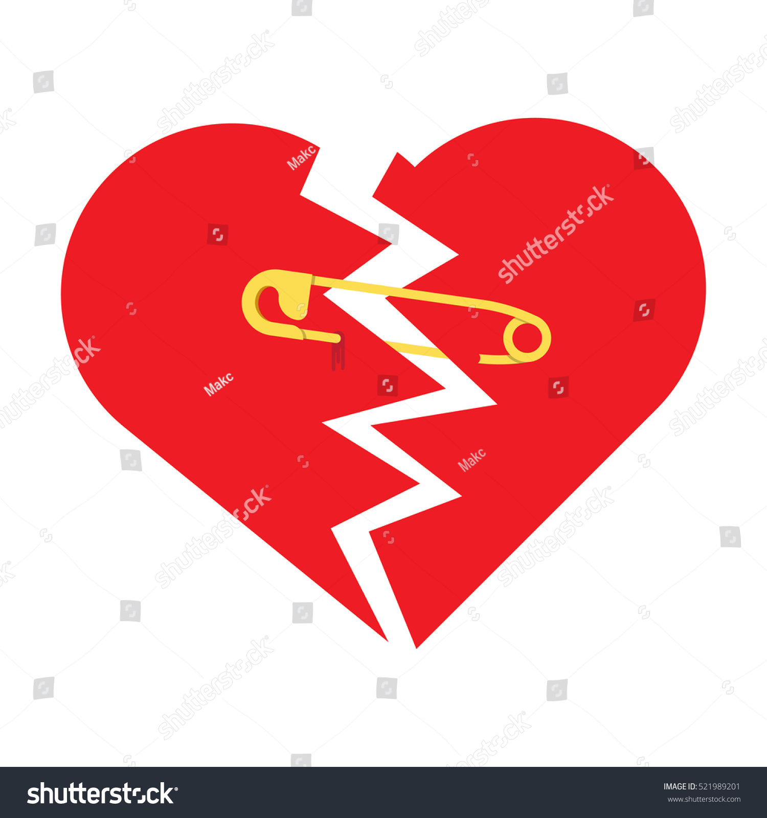 Torn Heart With Safety Pin Stock Vector Illustration 521989201 ...