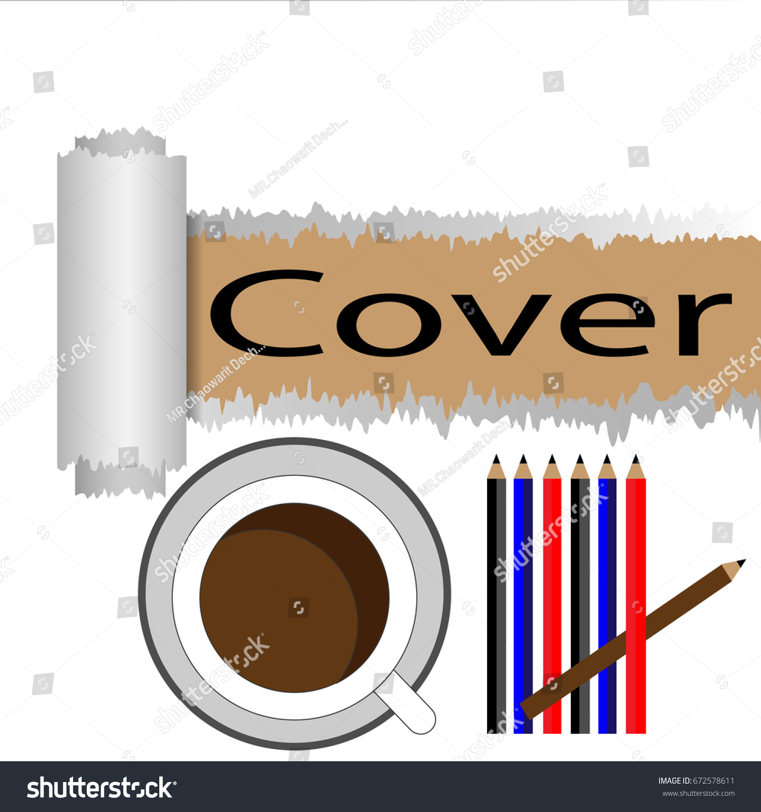 torn paper covers papers coffee mugs stock vector royalty free