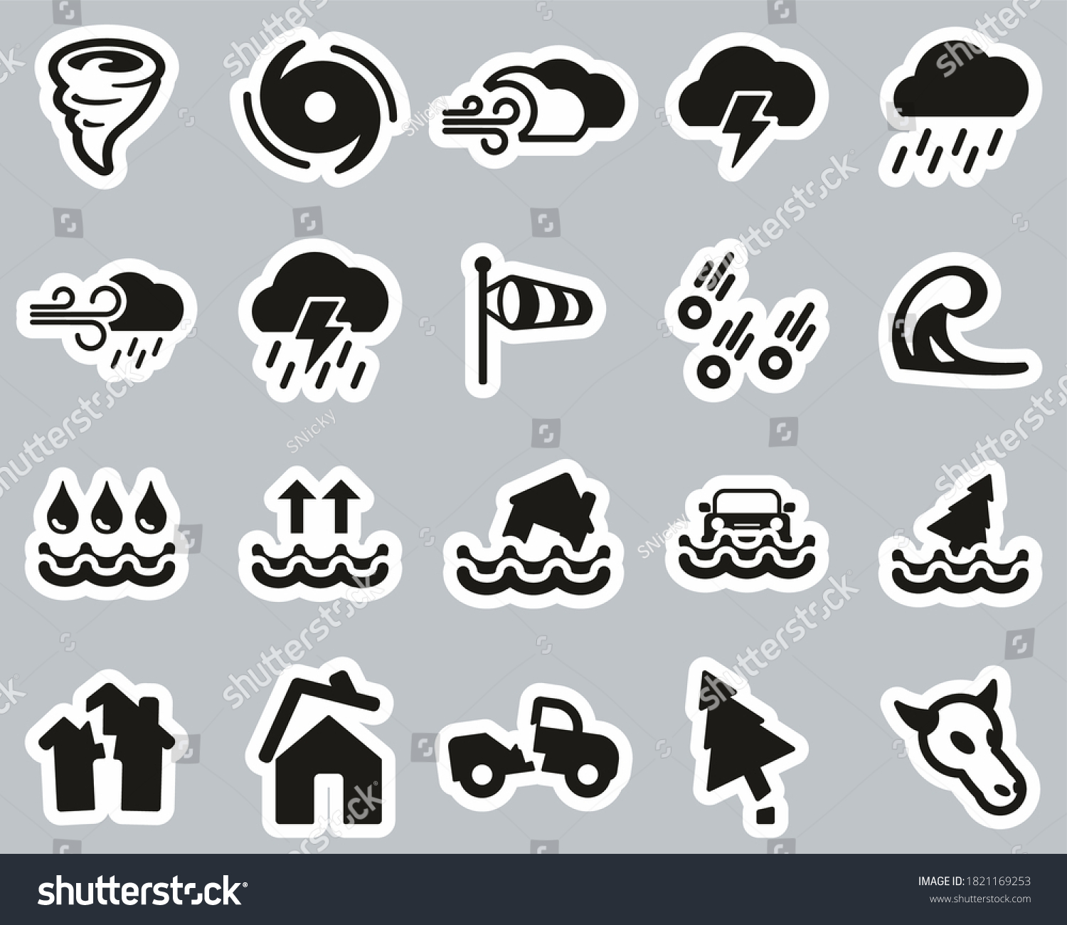 Tornado Hurricane Icons Black White Sticker Stock Vector Royalty Free