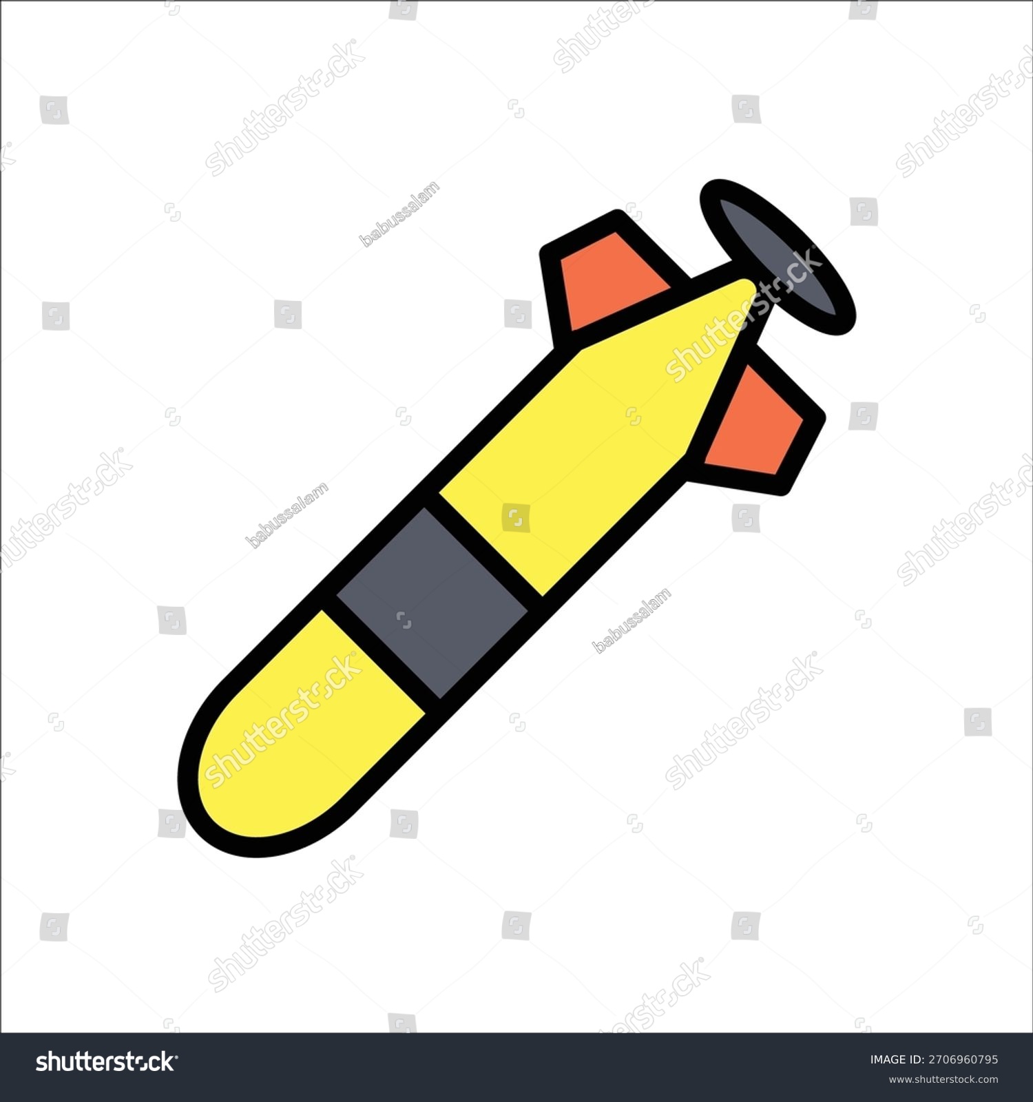 yellow missile with black outline and red fins clip art preview