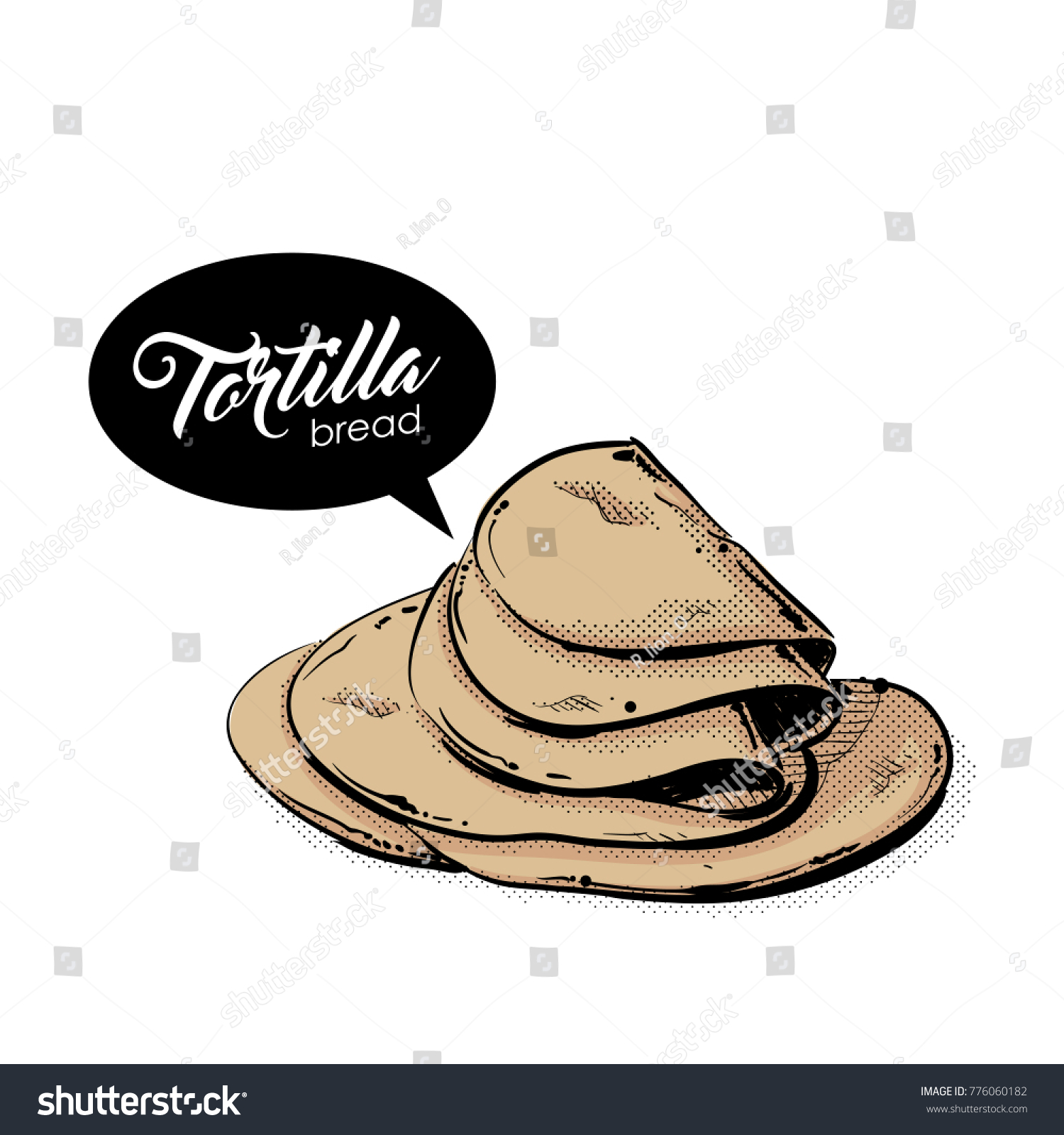 Tortilla Bread Drawing Sketch Style Vector เวกเตอร์สต็อก (ปลอดค่า