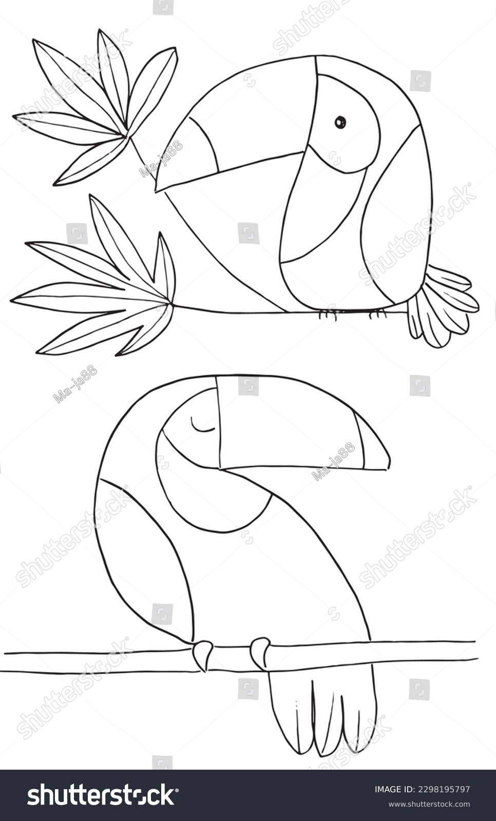 recommend clip art: Toucan outline illustration image. 
Hand drawn image artwork of toucan. 
Simple cute original logo of a monochrome toucan.
Hand drawn vector illustration for posters, cards, t-shirts.