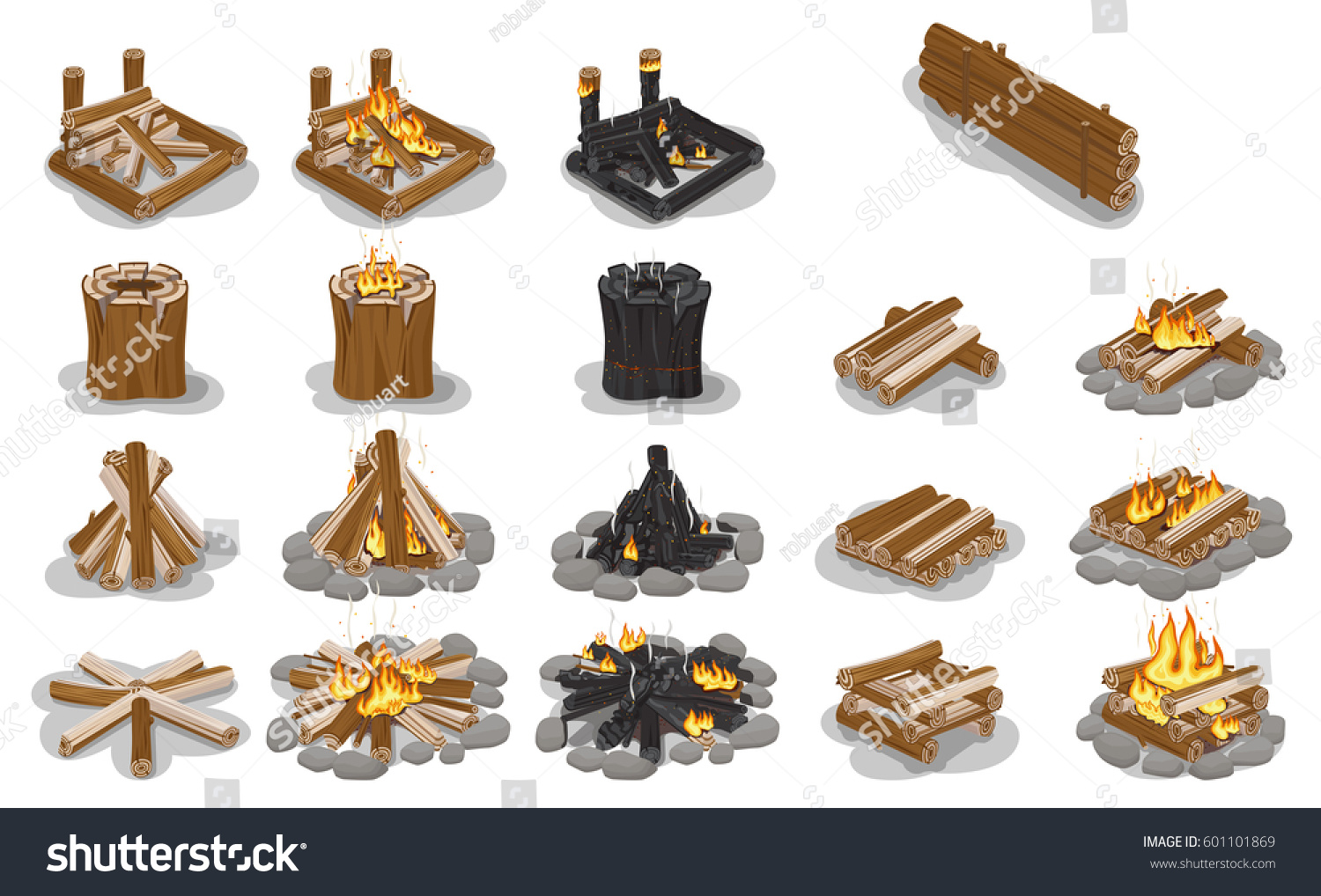 Tourist Campfire Types Collection Flame On Stock Vector (Royalty Free)  601101869