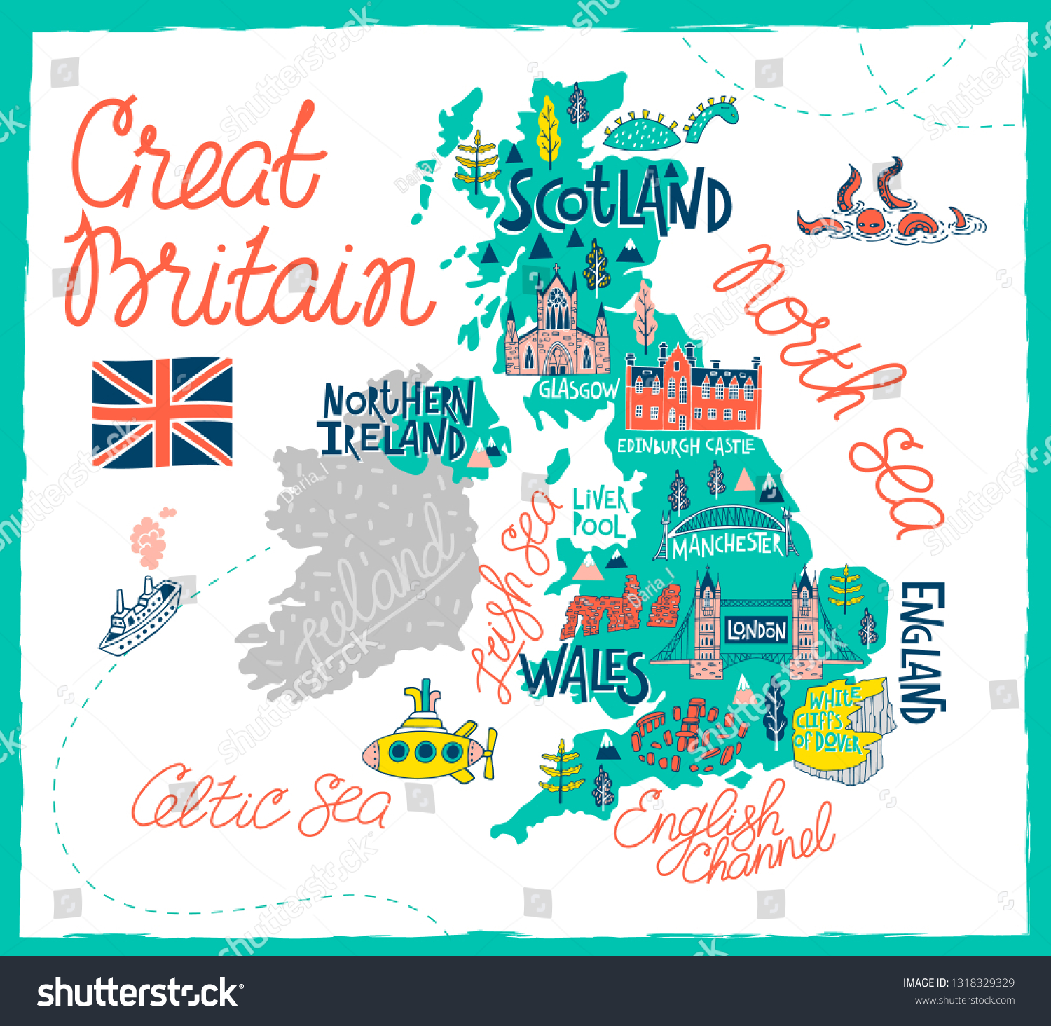 England Tourist Attractions Map Tourist Illustrated Map Great Britain Travel Stock Vector (Royalty Free)  1318329329 | Shutterstock