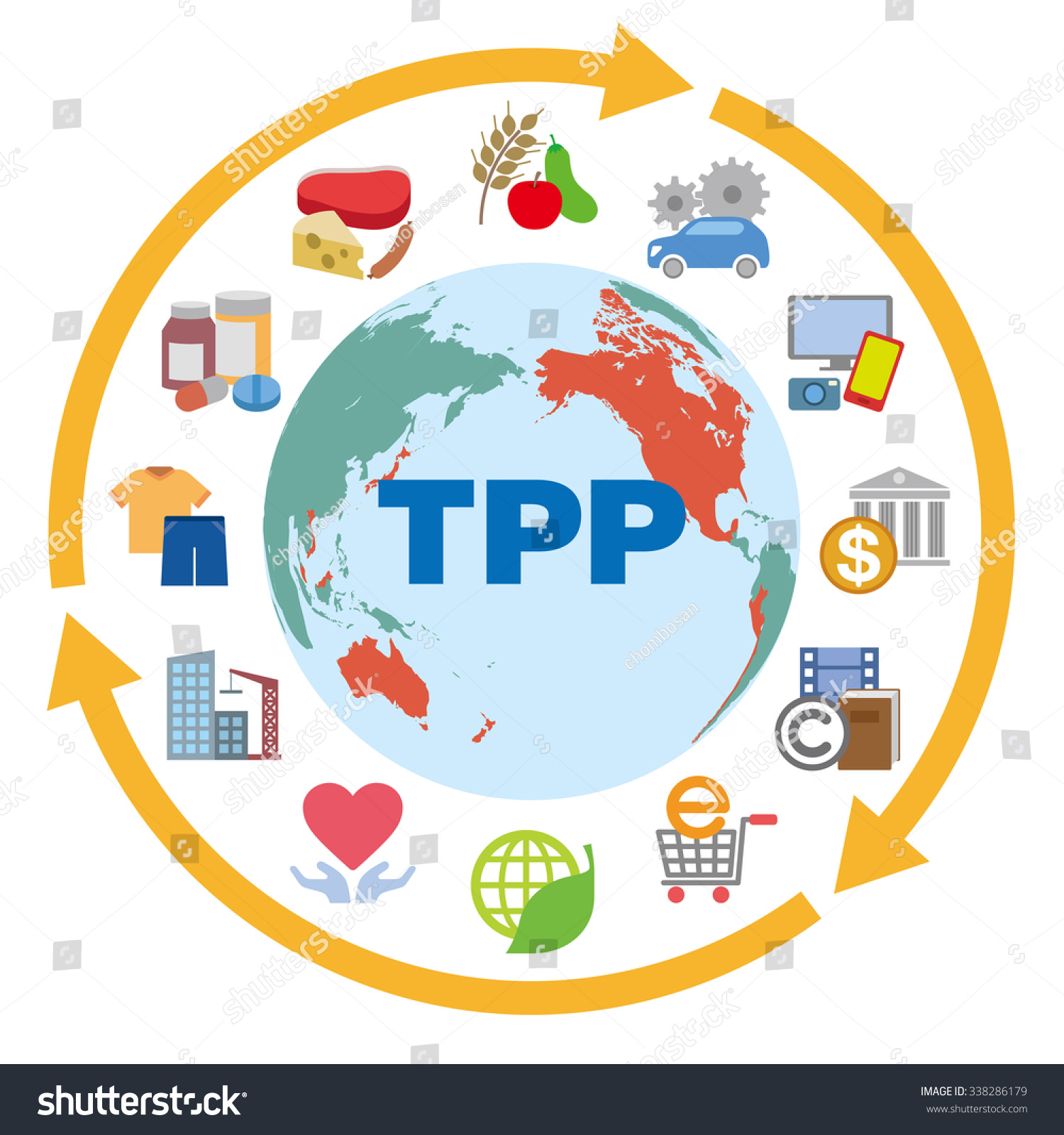 Tpp Trans Pacific Partnership Various Trading Stock Vector 338286179