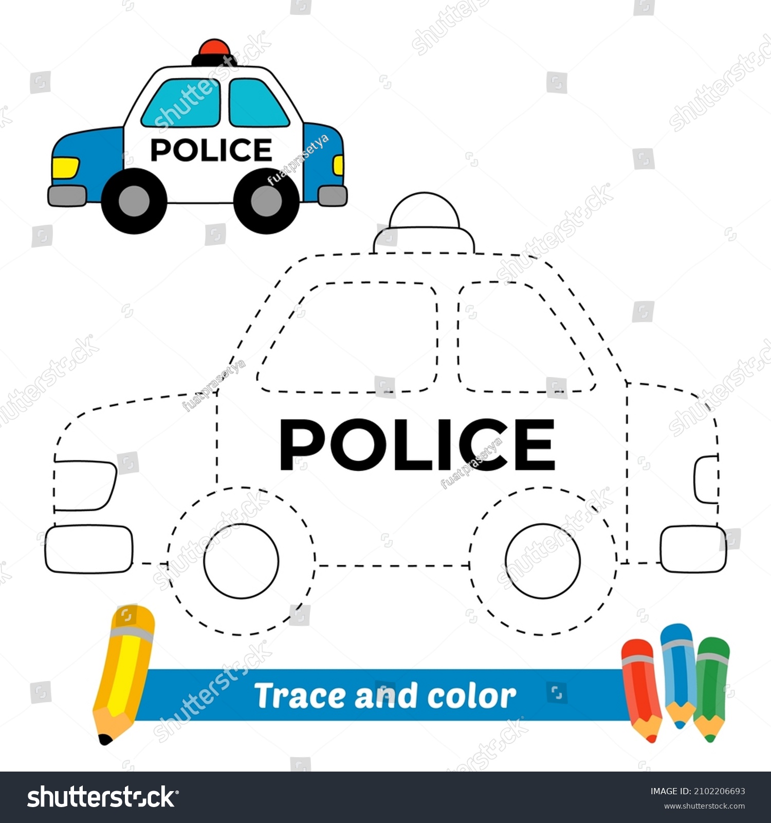 SVG of Trace and color for kids, police car vector svg