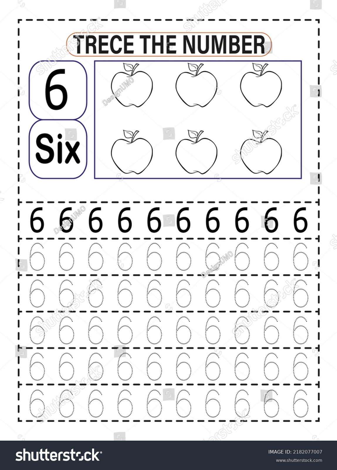 Trace Number Training Writing Counting Numbers Stock Vector (Royalty