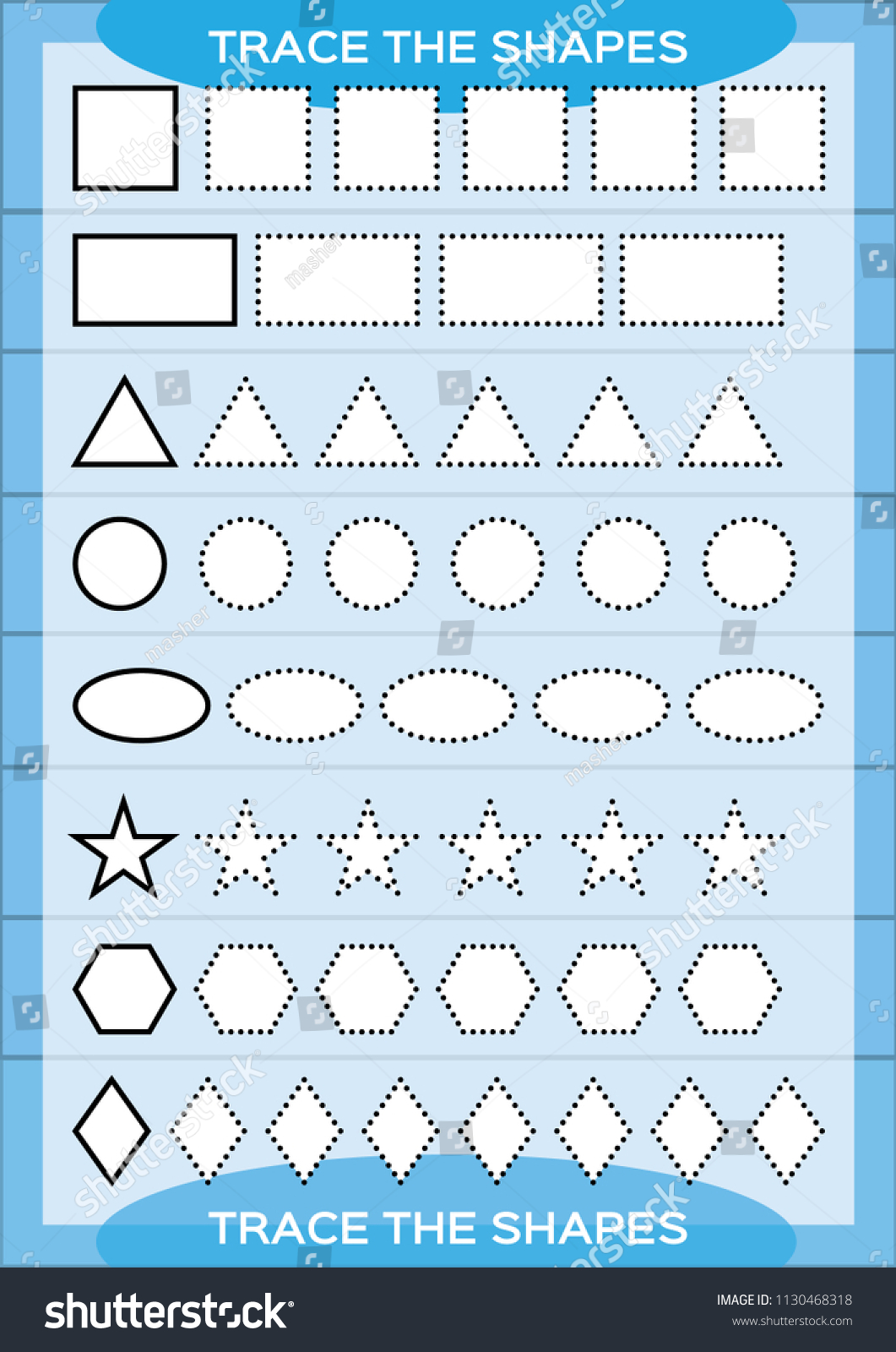 trace shapes kids education preschool worksheet stock vector royalty free 1130468318 shutterstock