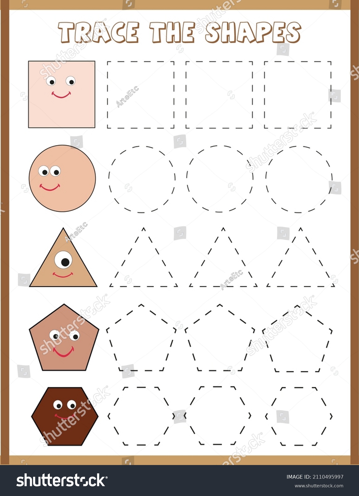 Trace Shapes Worksheet Preschool Kindergarten Kids Stock Vector ...