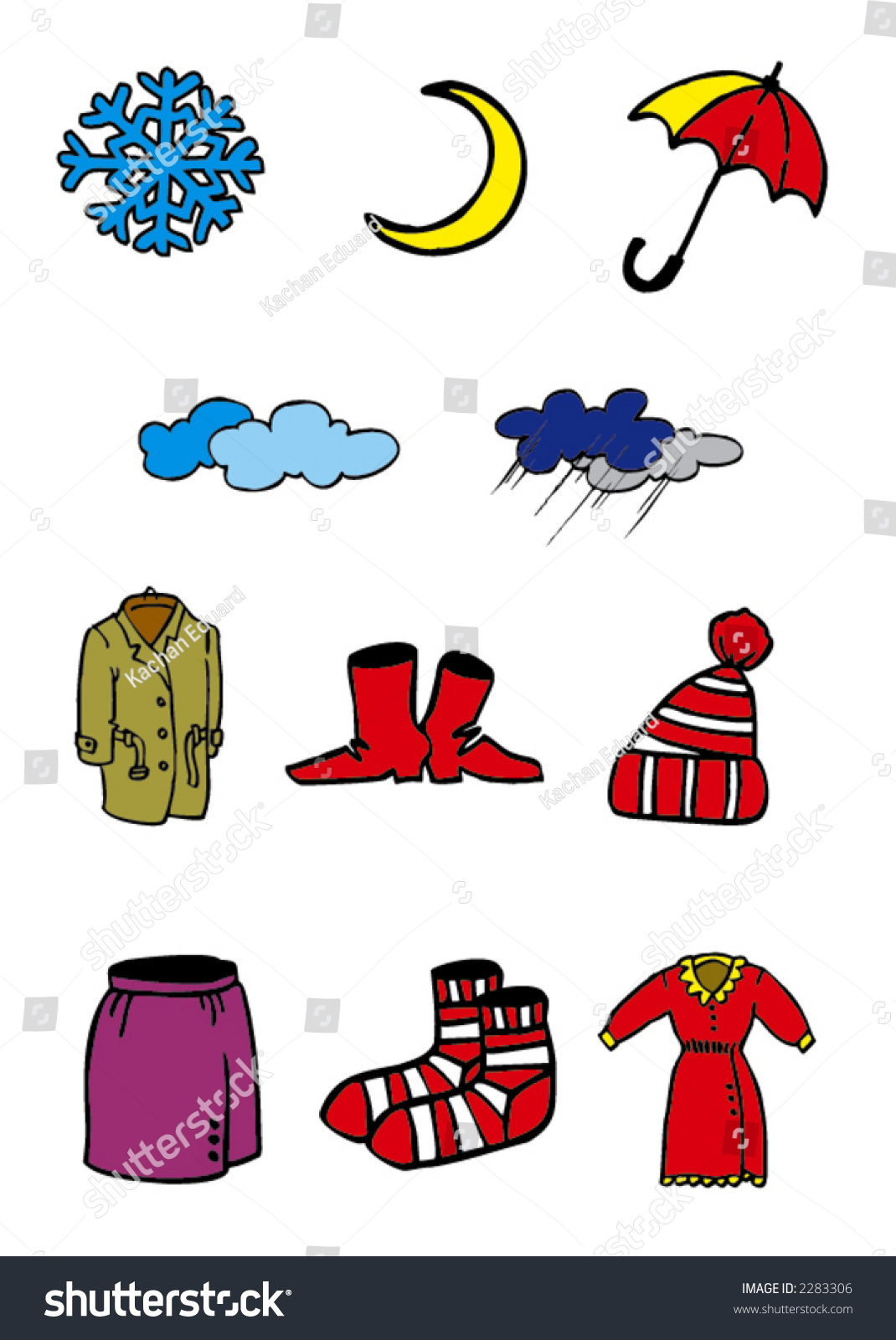 Traced Cartoon Illustrations Weather Icons Clothes Stock Vector 2283306 ...