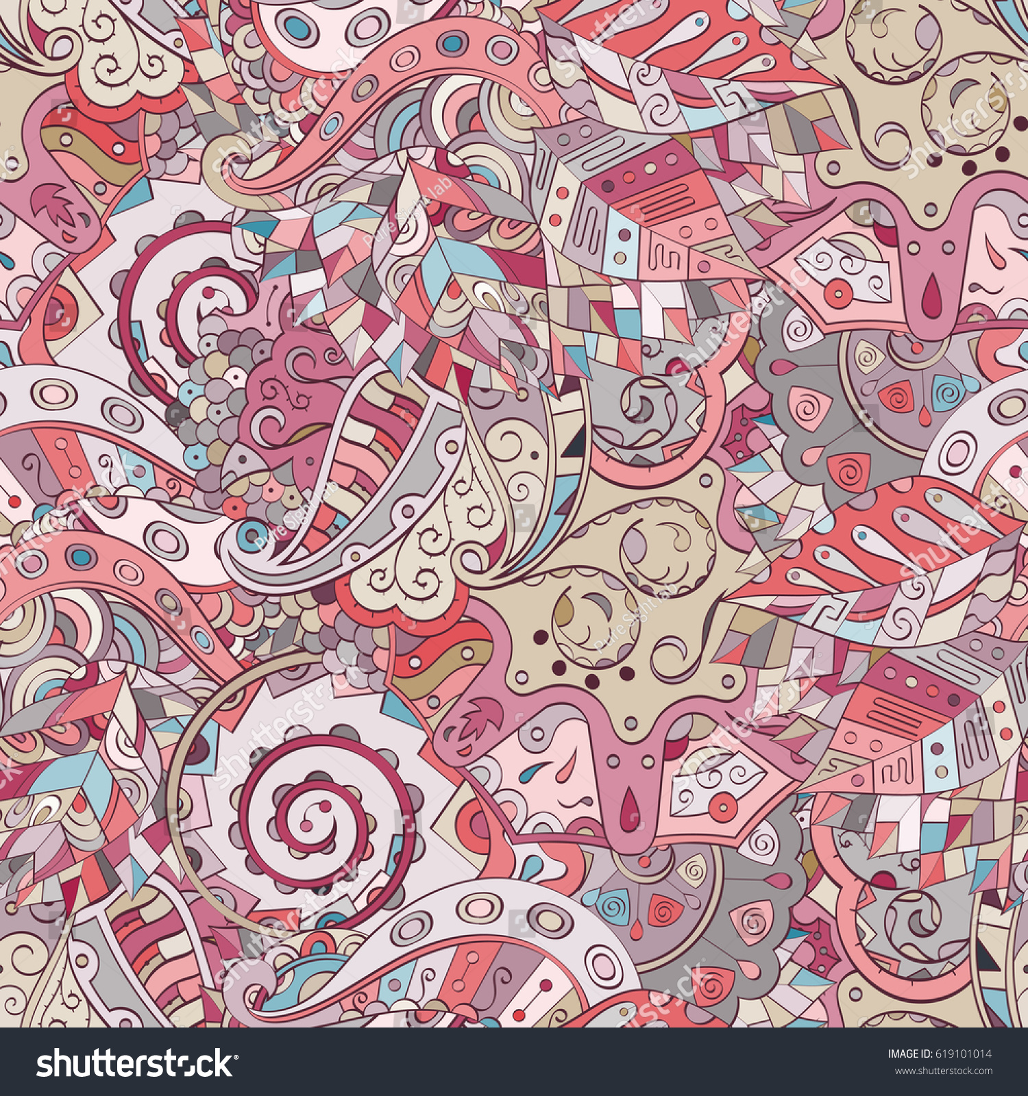 Tracery seamless calming pattern Mehndi design Ethnic colorful ID