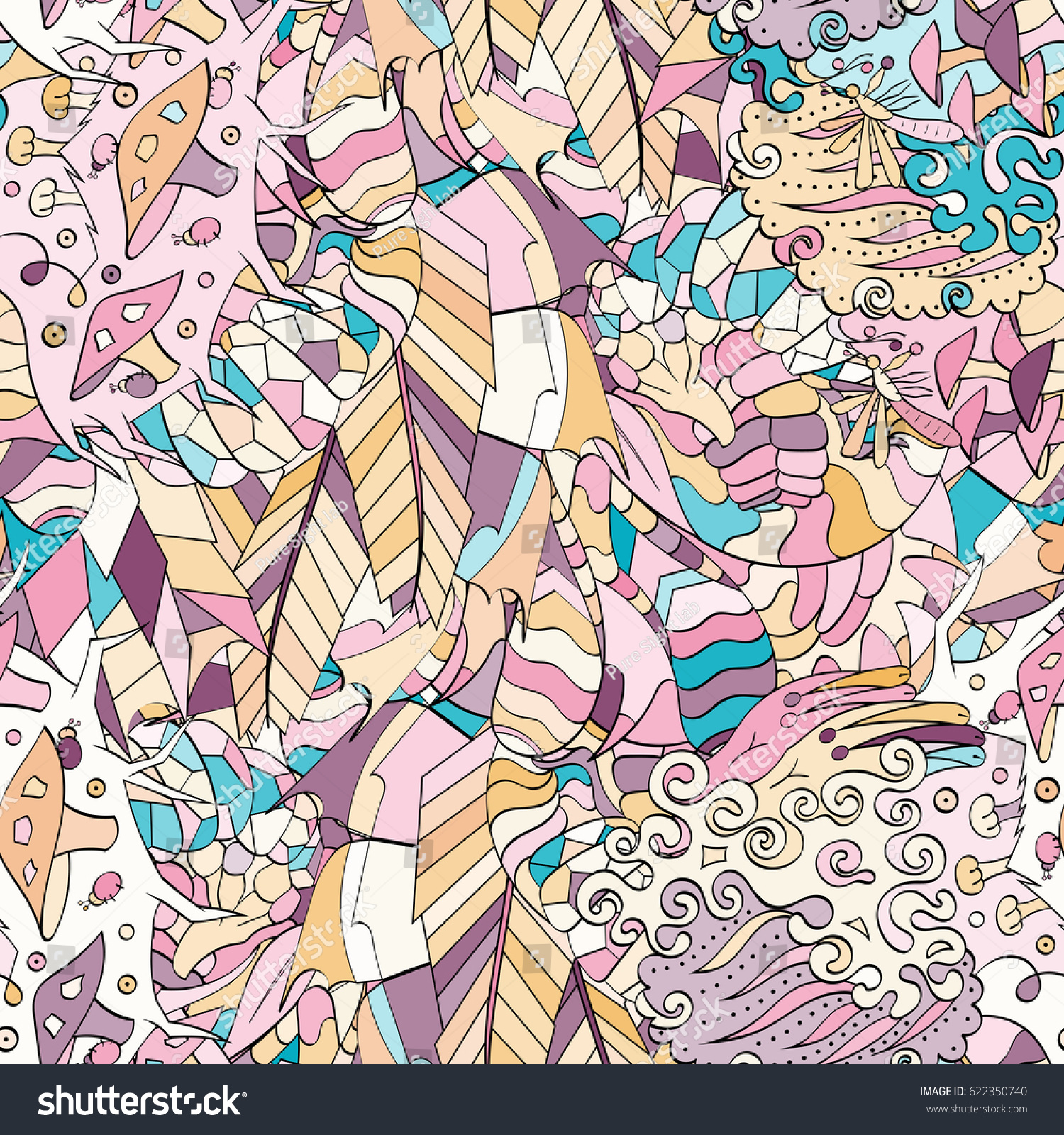 Tracery seamless pattern Mehndi design Ethnic colorful doodle Tracery seamless pattern Mehndi design Ethnic colorful doodle texture Curved doodling background Vector