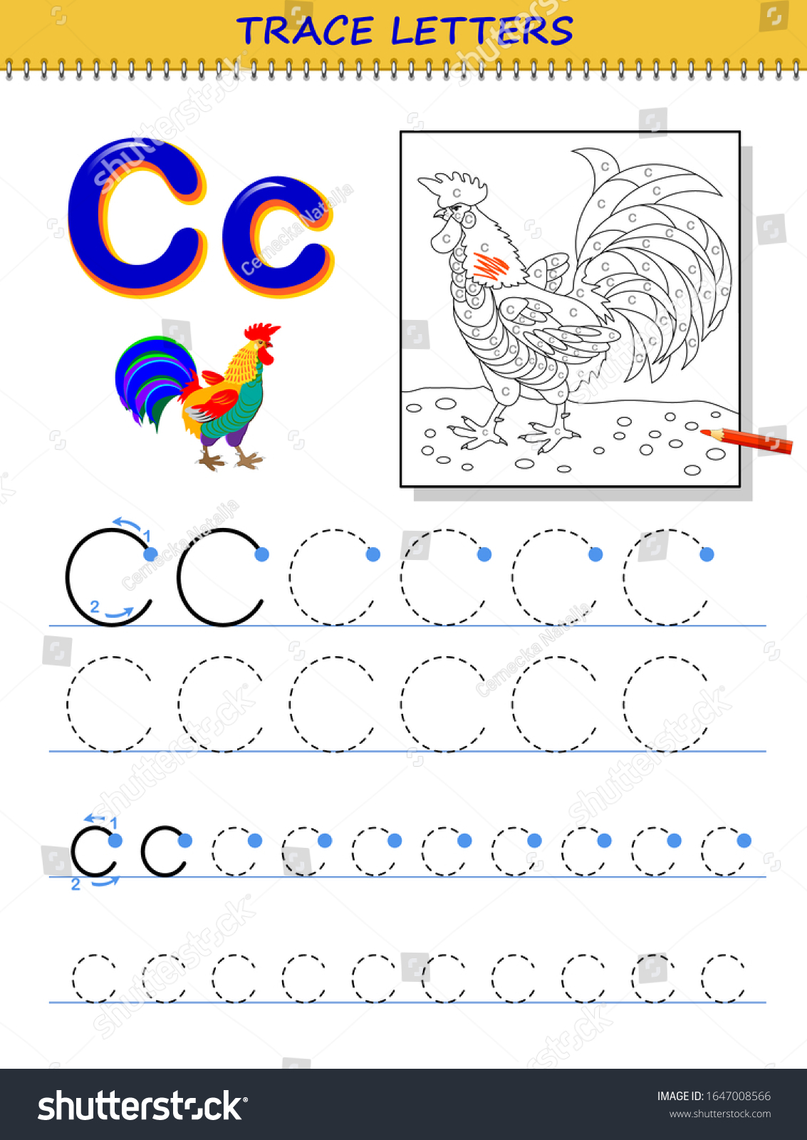 tracing letter c study alphabet printable stock vector royalty free 1647008566 shutterstock