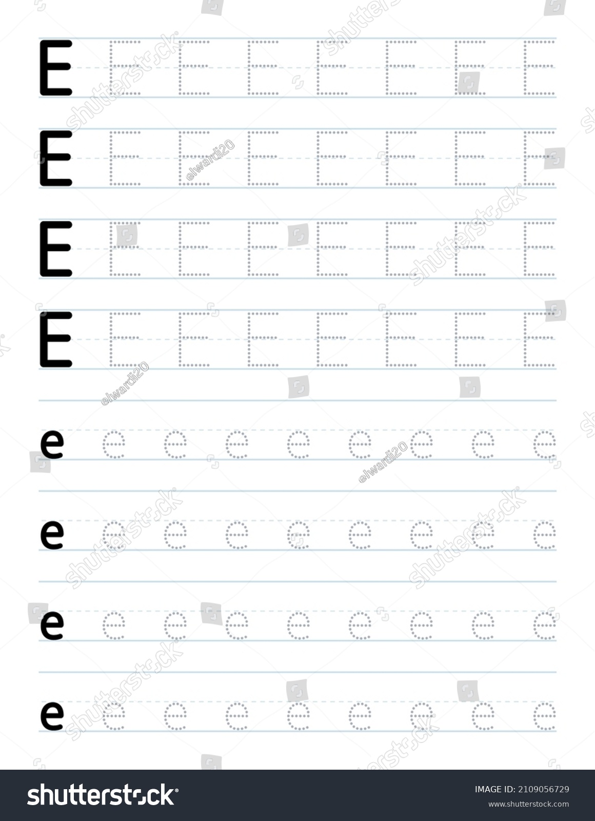 Tracing Letter E Worksheet Preschool Stock Vector (Royalty Free) 2109056729