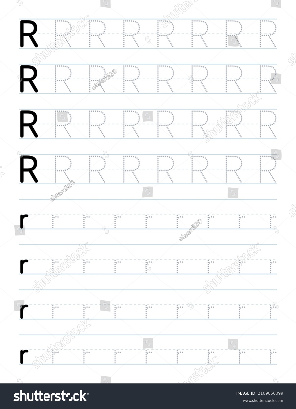 Tracing Letter R Worksheet Kids Stock Vector (Royalty Free) 2109056099