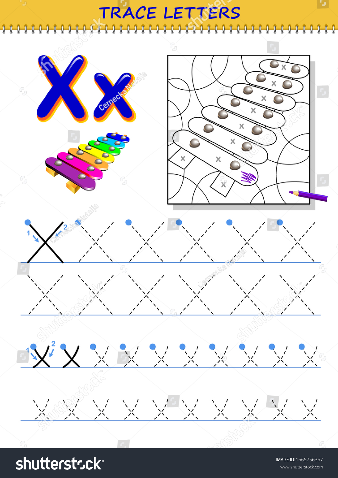 tracing letter x study alphabet printable stock vector royalty free 1665756367