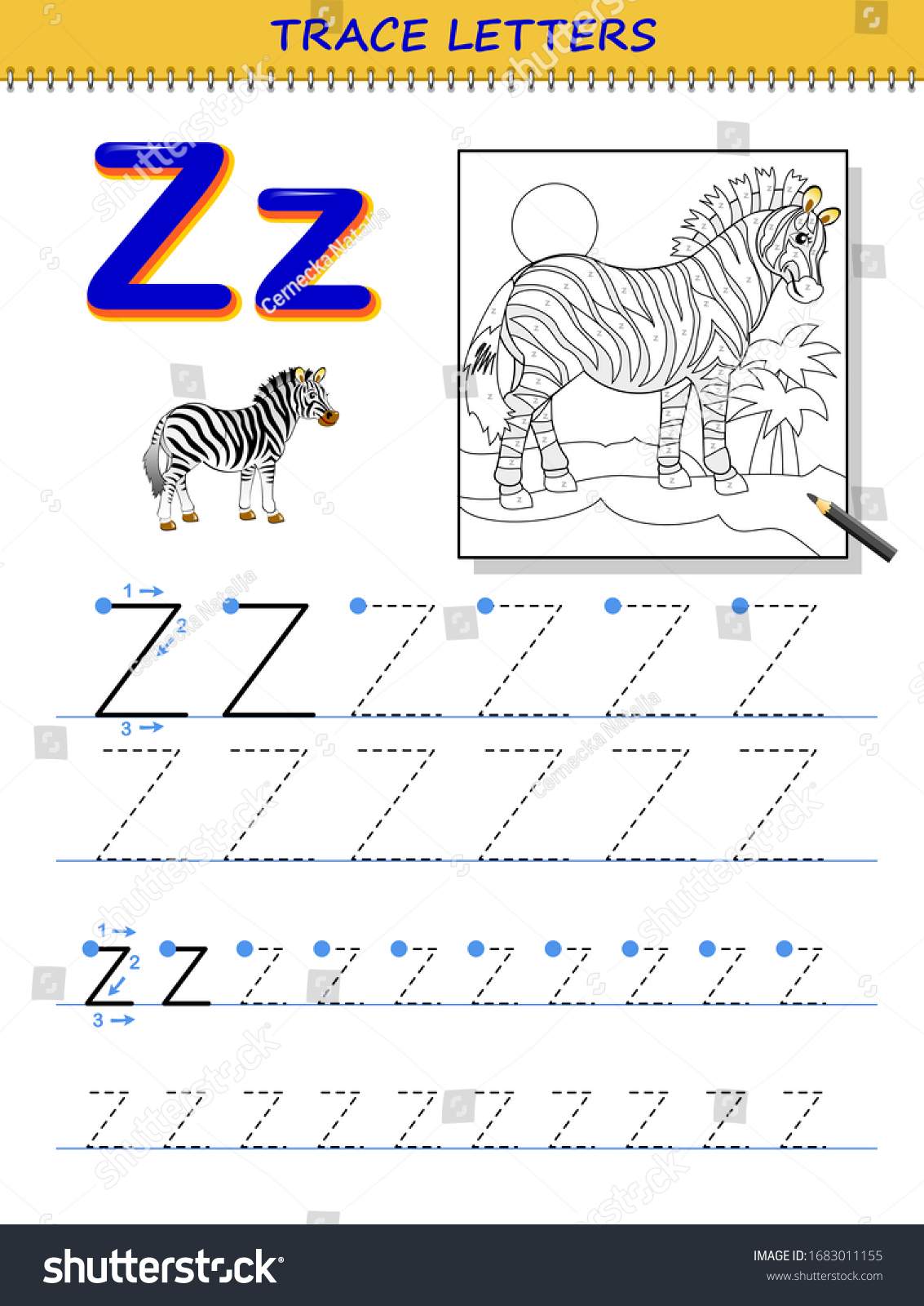 tracing letter z study alphabet printable stock vector royalty free 1683011155 shutterstock