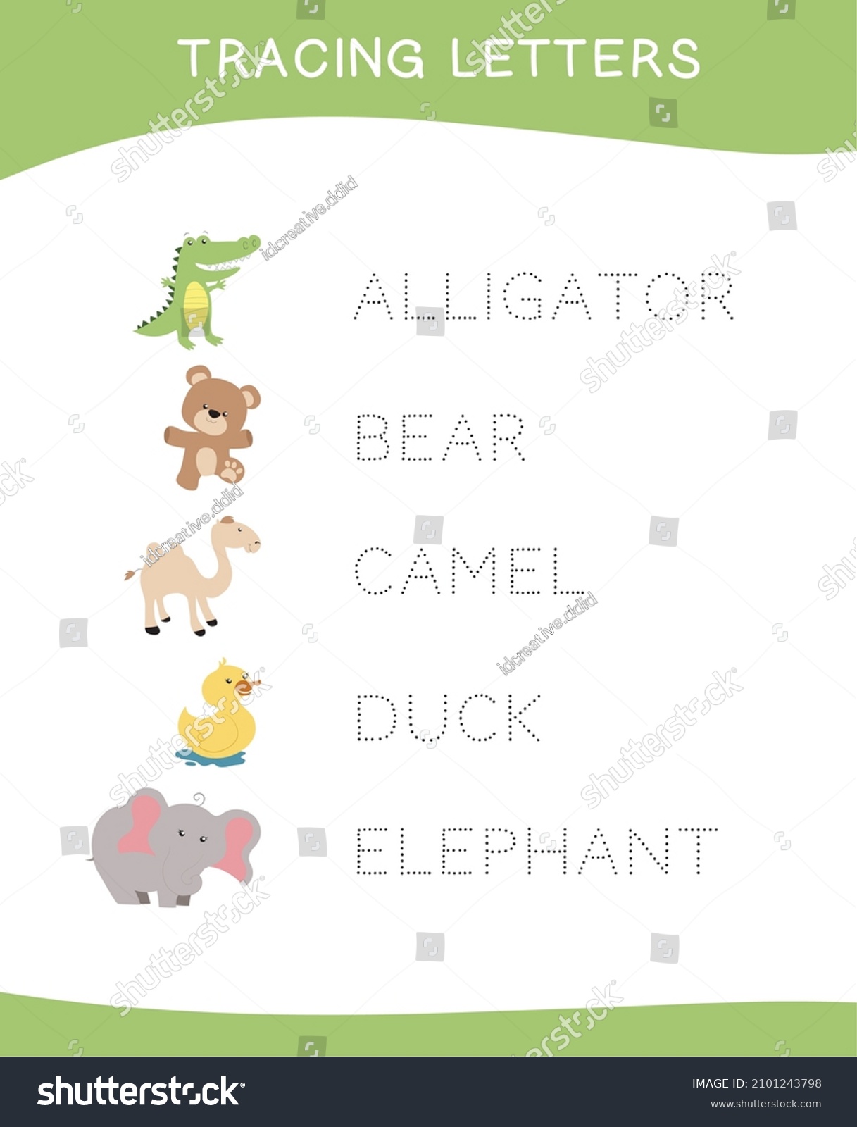Tracing Letters Tracing Names Animal Names Stock Vector (Royalty Free