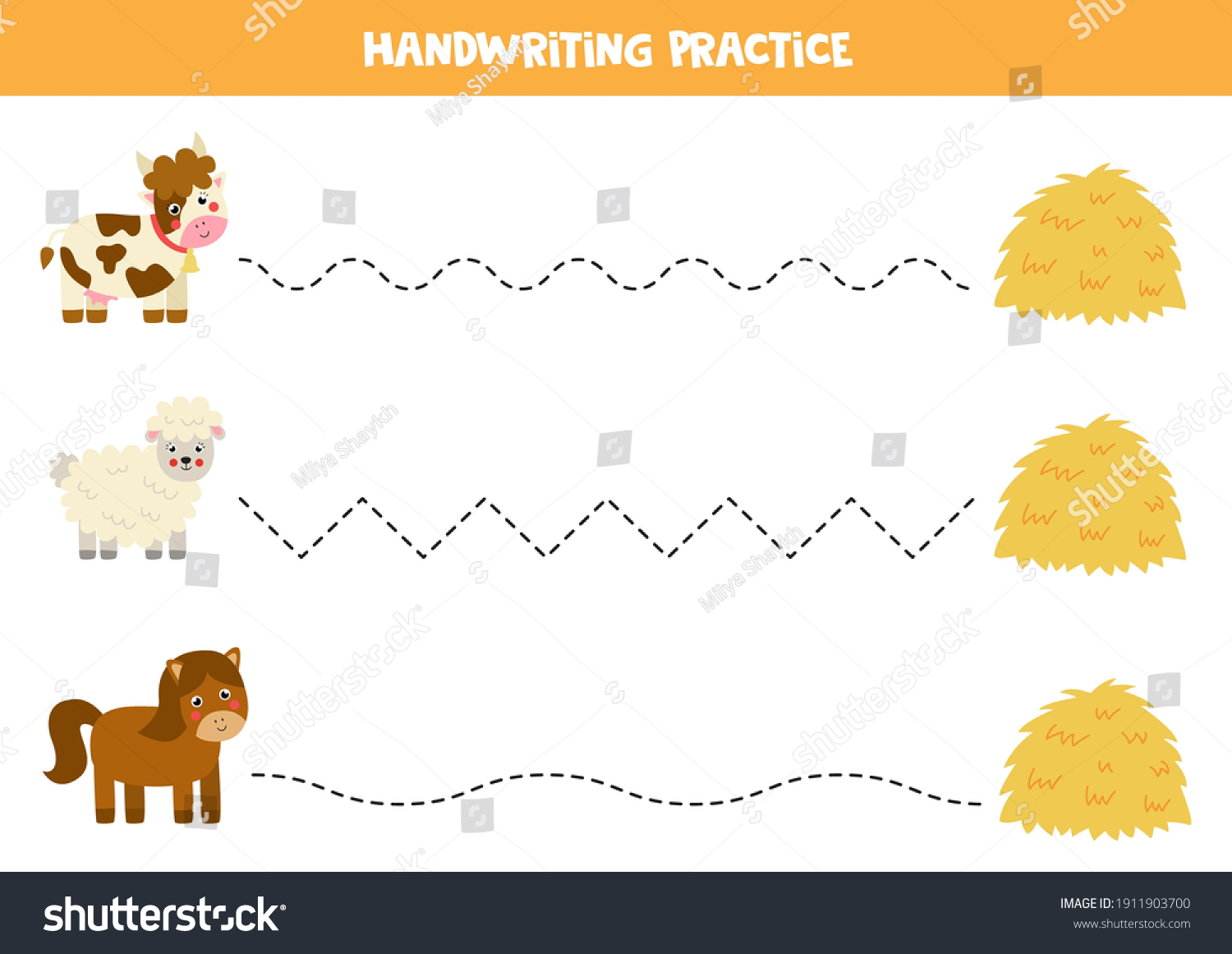 Tracing Lines Kids Cute Farm Animals Stock Vector (Royalty Free ...