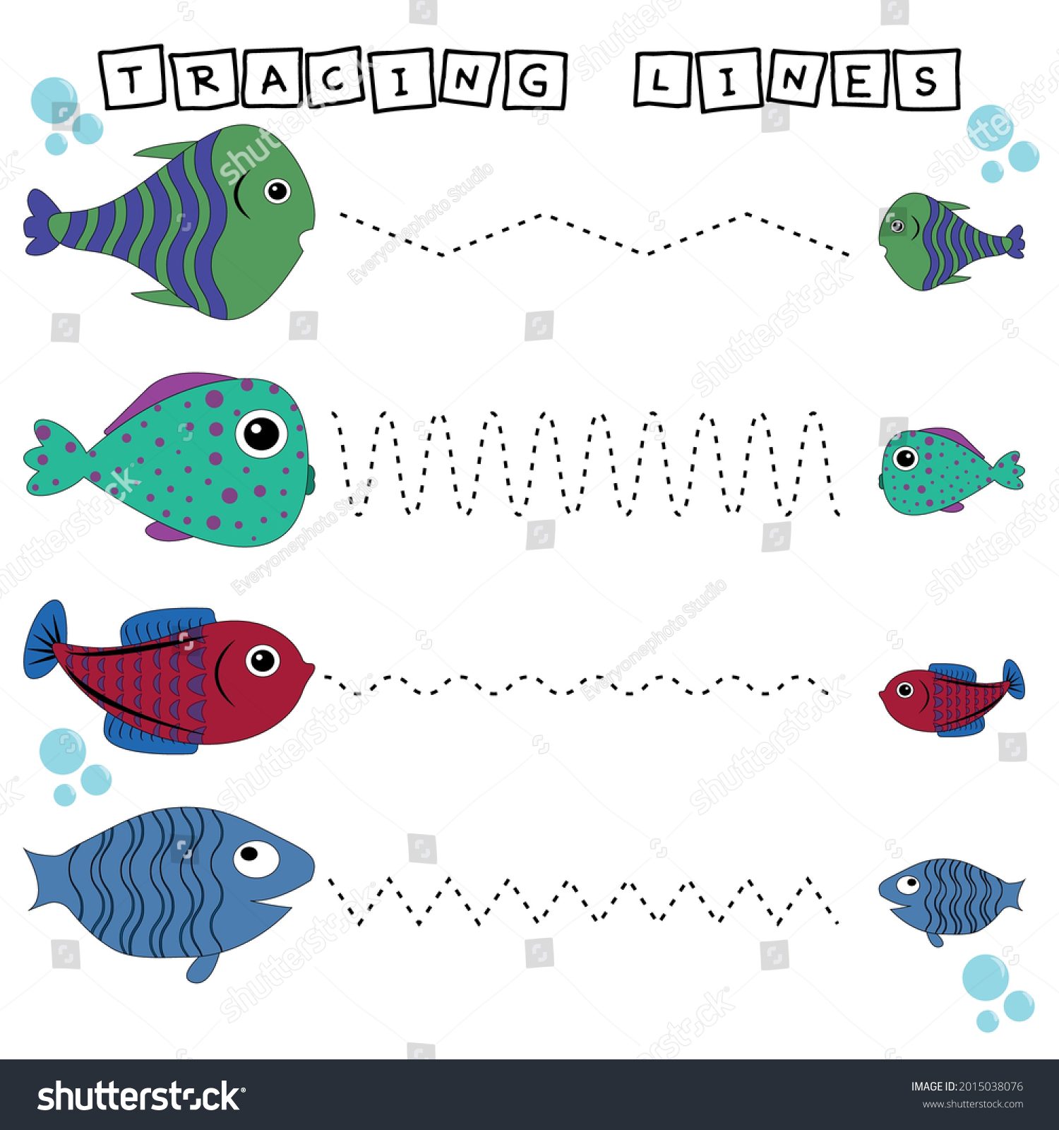 Tracing Lines Game Funny Fishes Worksheet Stock Vector (Royalty Free ...