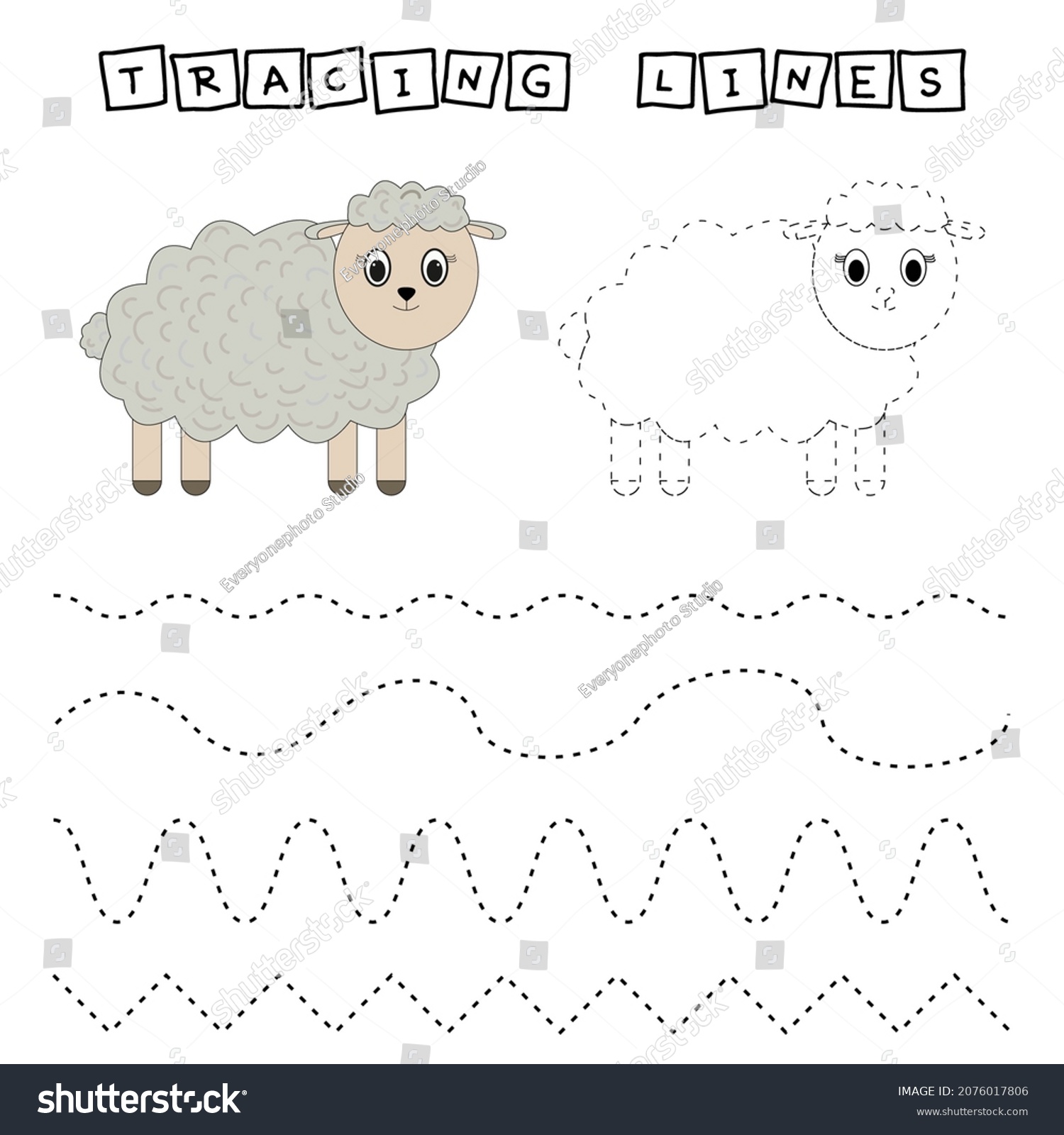 Tracing Lines Game Funny Sheep Worksheet Stock Vector (Royalty Free ...